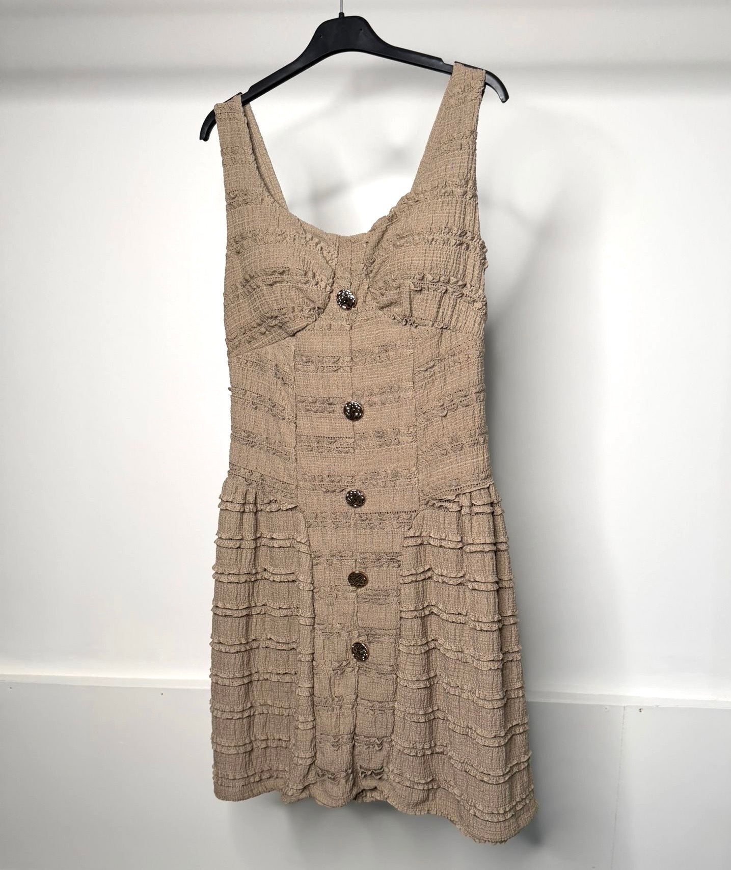 Gold Button Detail Waist Cinching Stretchy Dress