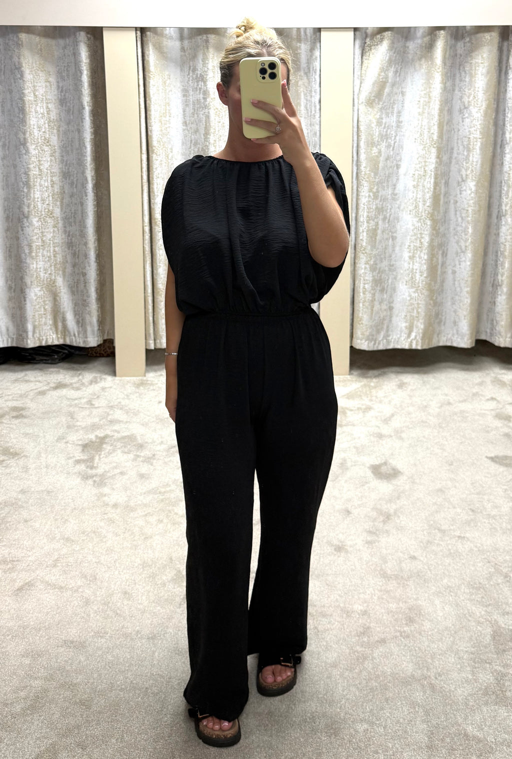 Bubble Hem Elasticated Top & Trouser Co Ord - Black