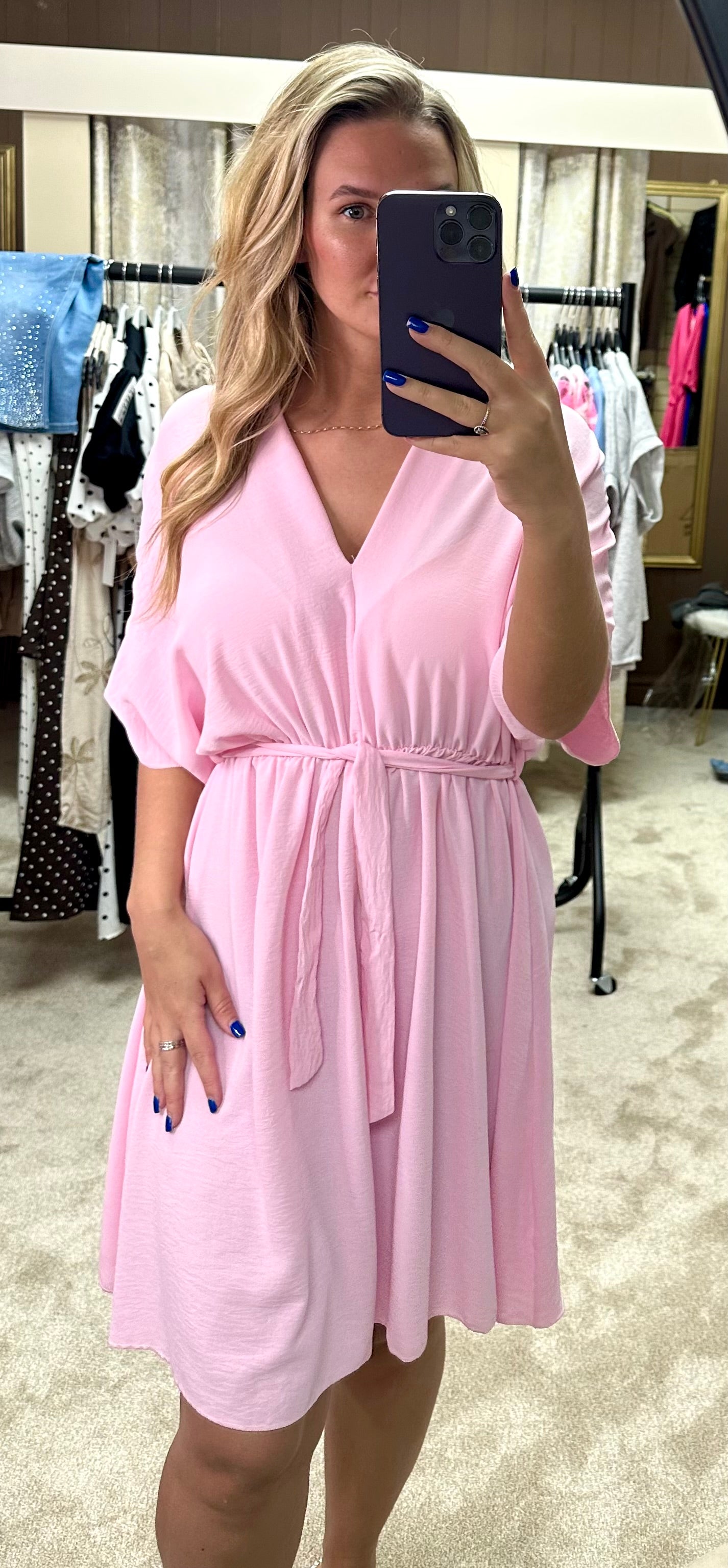Angel Sleeve Elasticated Tie Waist Dress