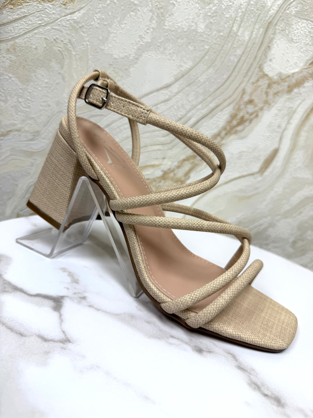 Strappy Comfy Block Heels - Neutral