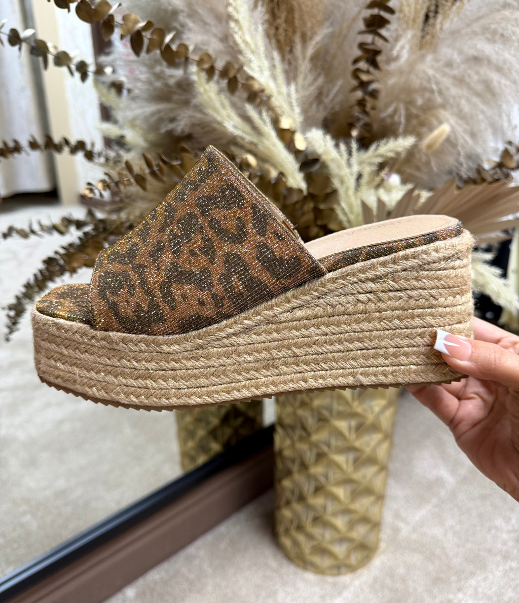 Glitter Leopard Print Platform Wedges