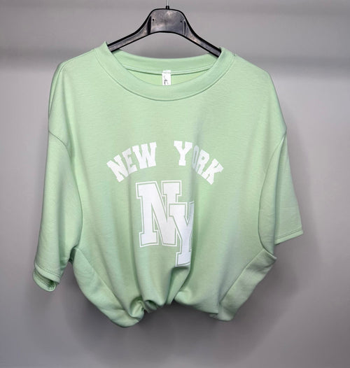 Bubble Hem Cropped Scuba Top - New York Logo