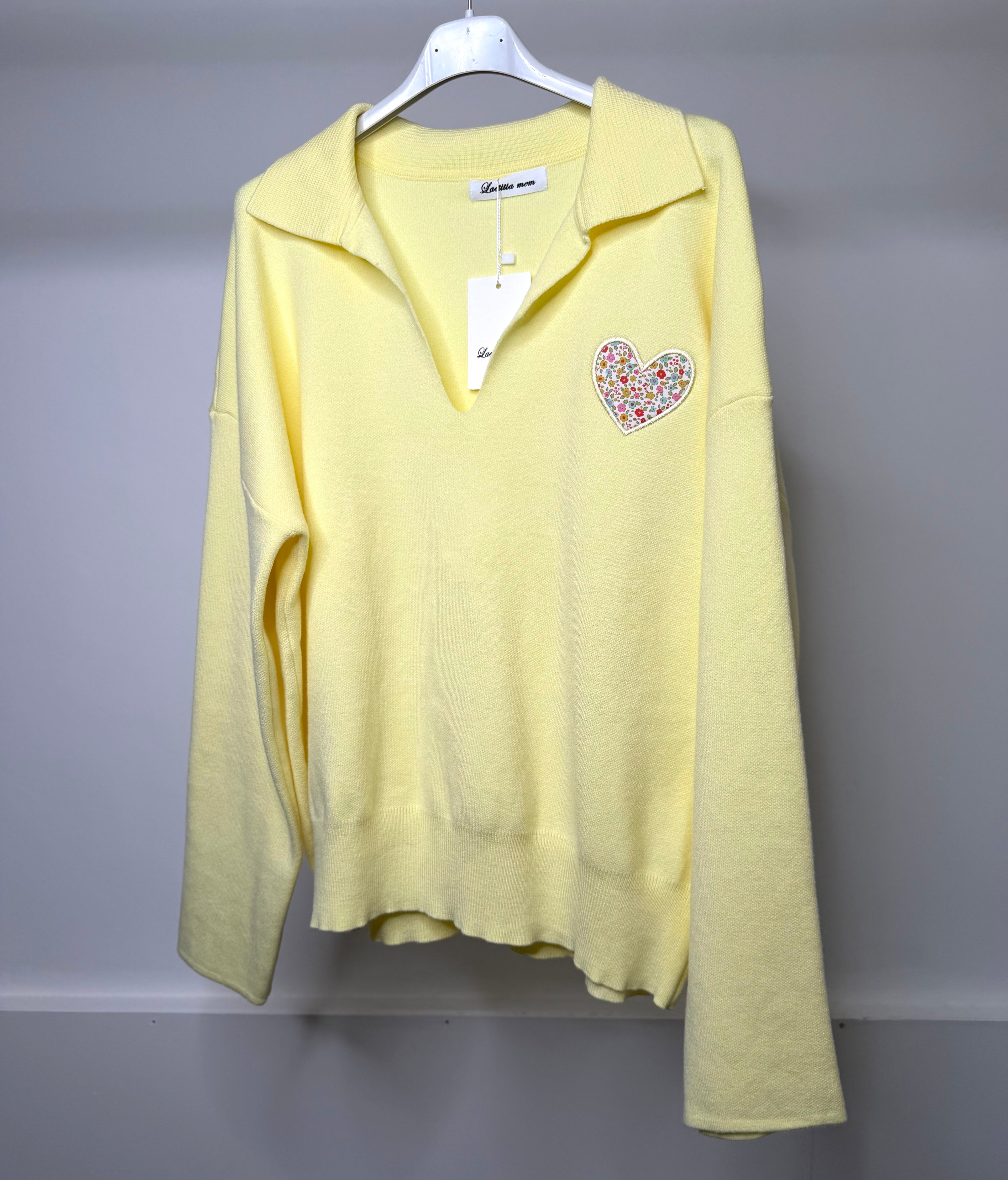 Floral Print Embroidered Heart Detail Collared Sweatshirt