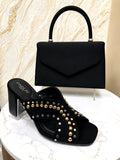 Stud Detail Comfy Block Heel Mule - Black