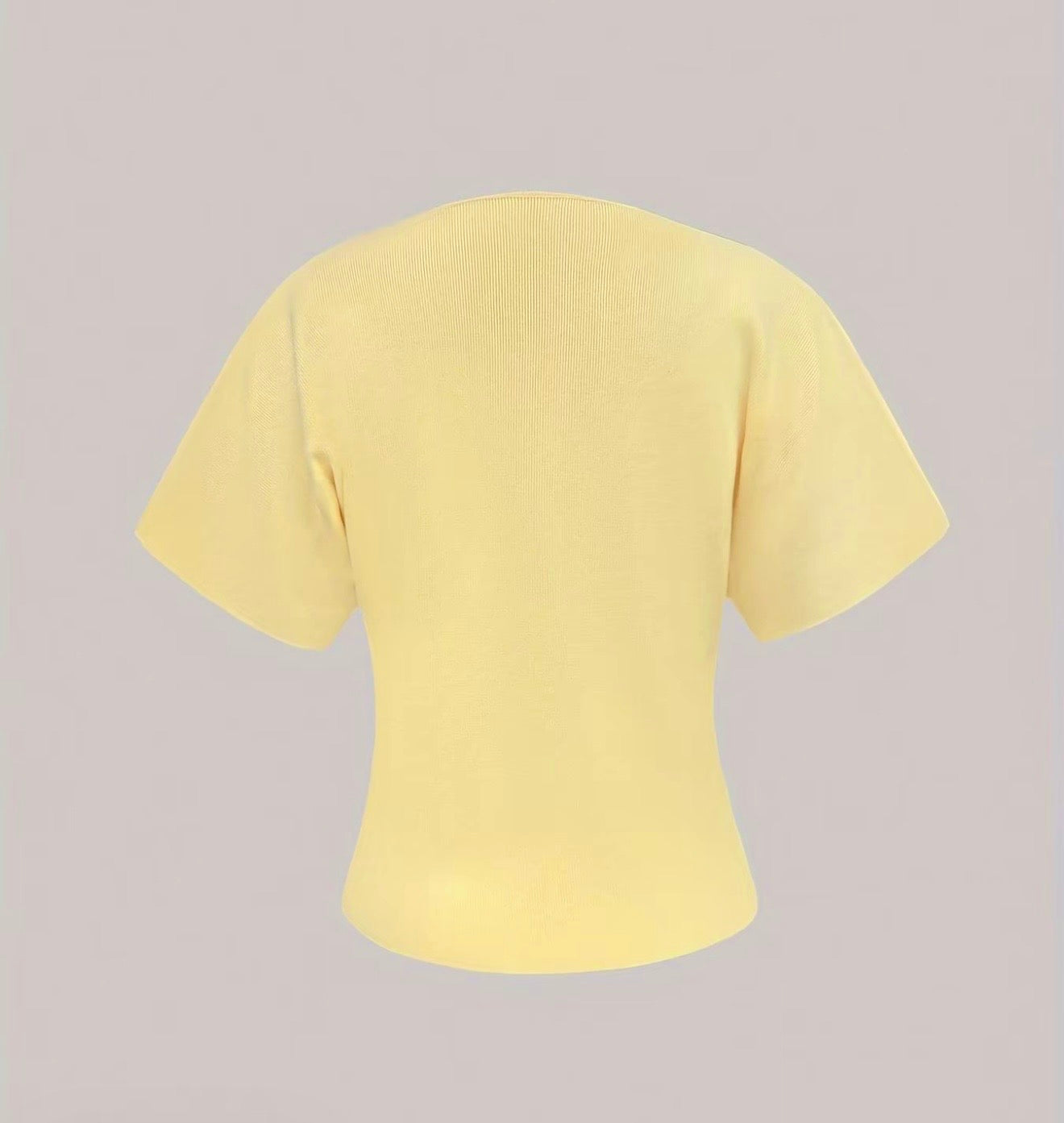 Elegant Front Gold Buckle Cap Sleeve V Neck Top - Lemon