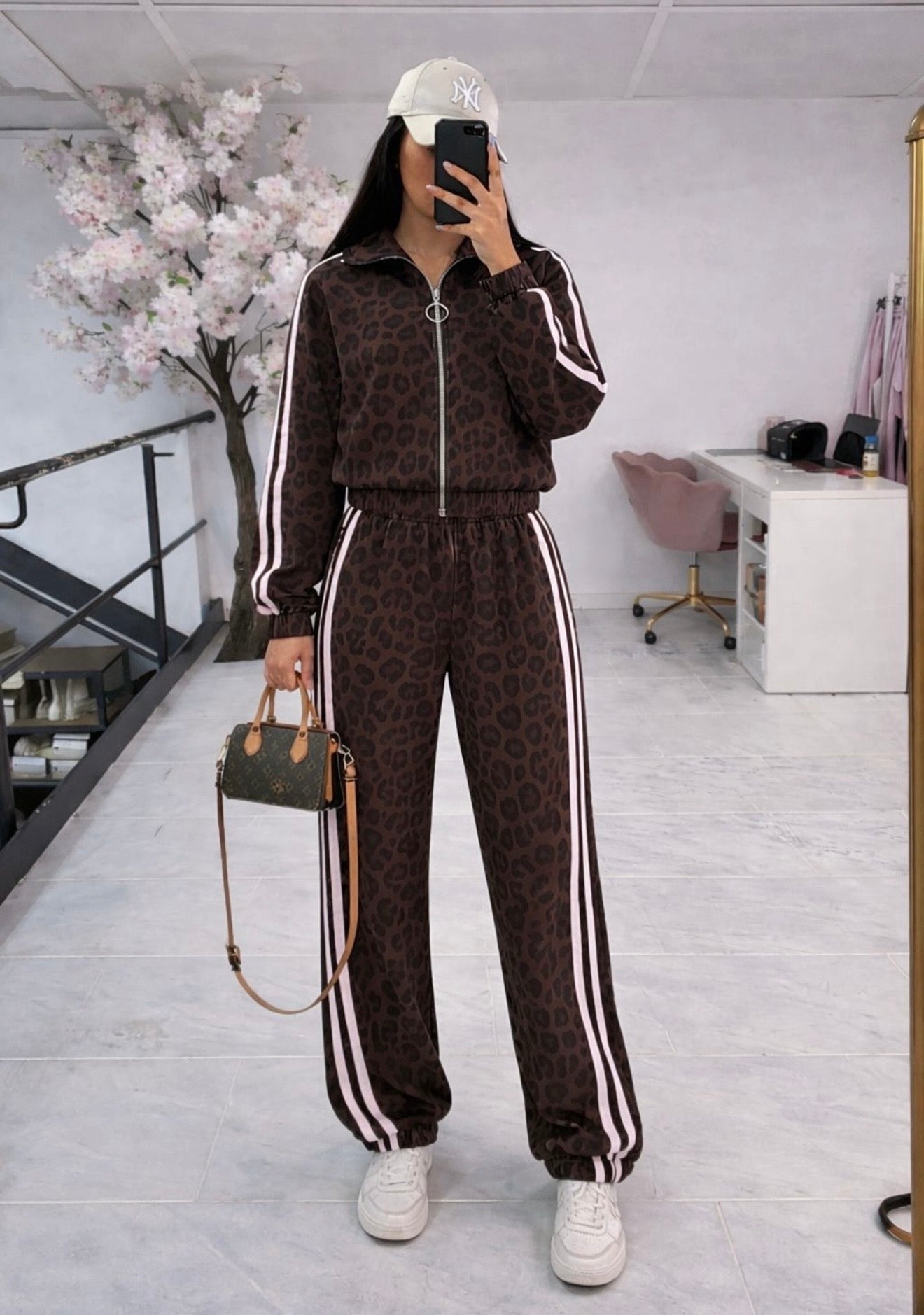 Leopard Print Stripe Detail Elasticated Toggle Joggers