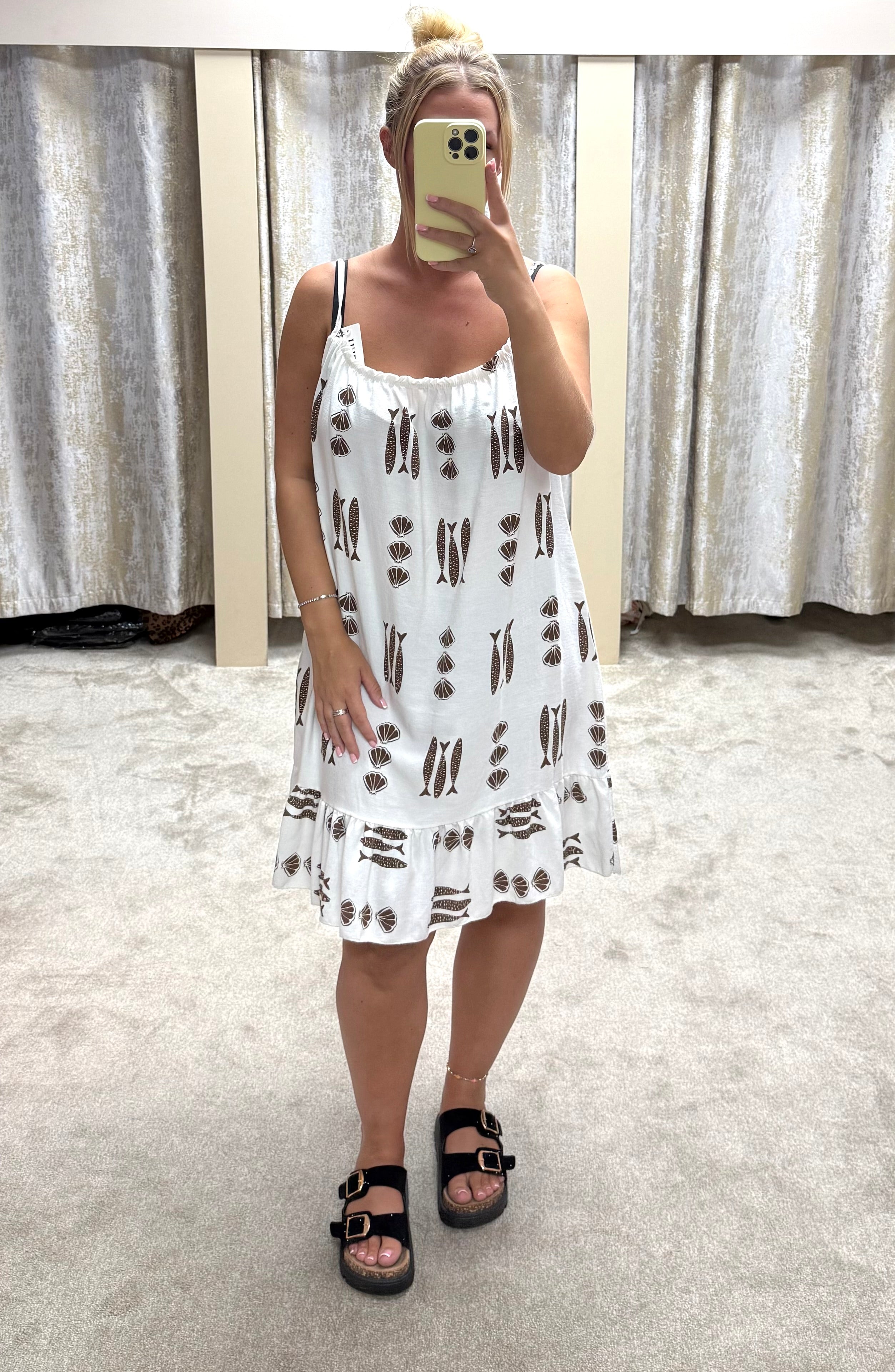 Elasticated Fish & Seashell Print Beach Dress