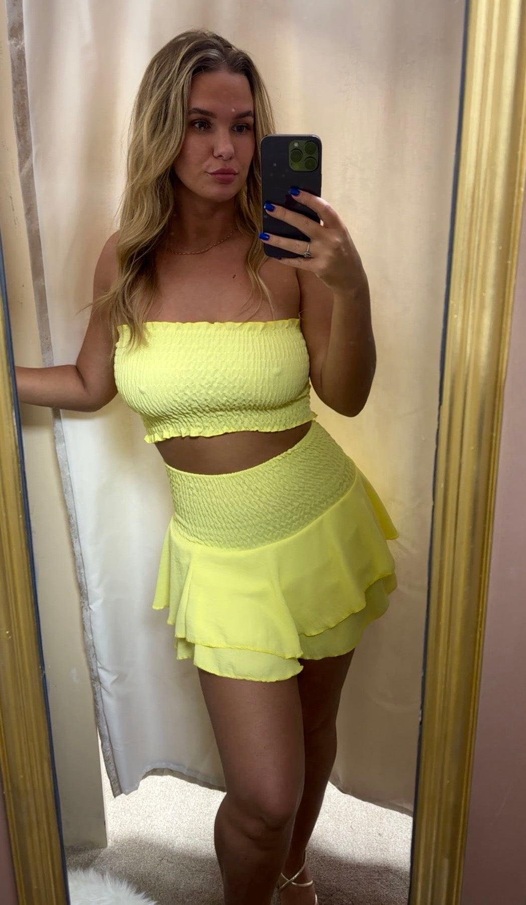 Elasticated Stretchy Bandeau Top & High Waisted Ruffle Skirt Co Ord