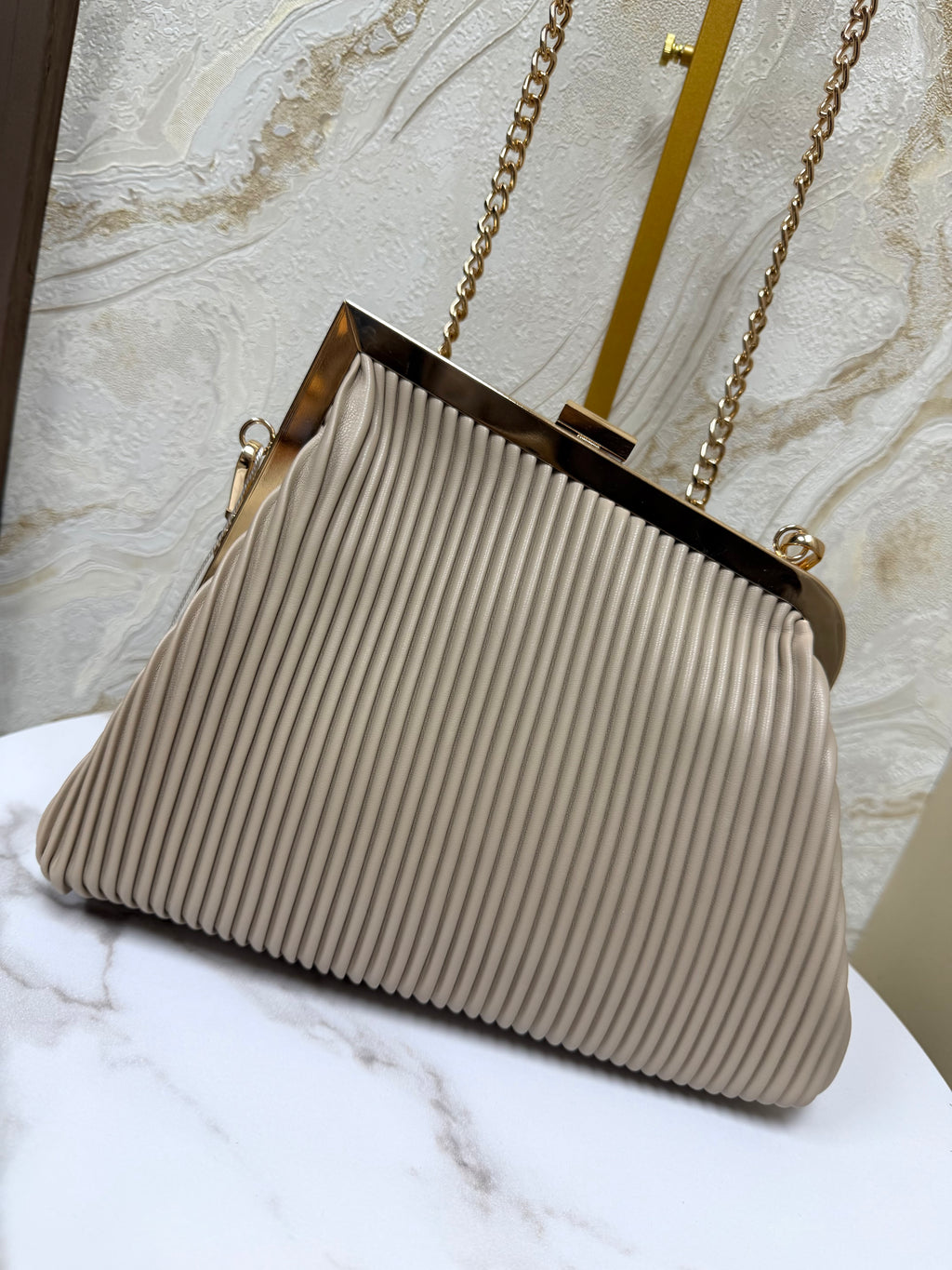 Boujee Asymmetrical Soft Ribbed Bag - Beige