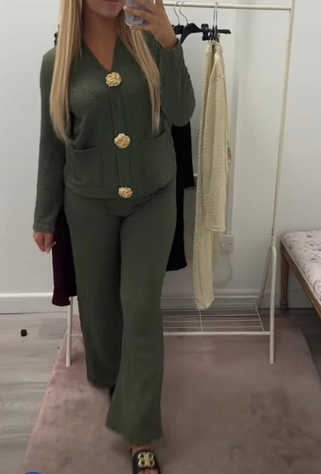 Crinkle Cheesecloth Gold Button Detail Co Ord