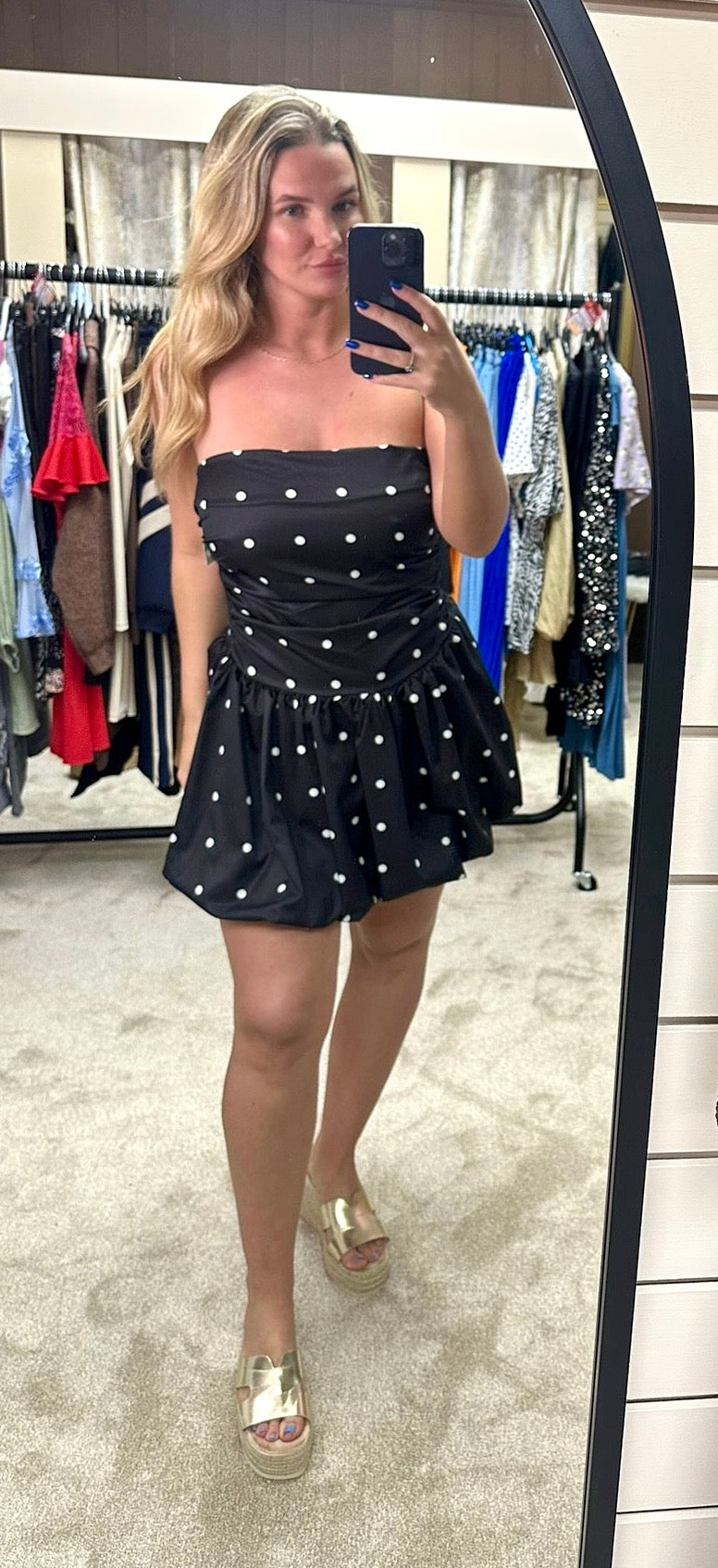 Polka Dot Bandeau Puff Ball Dress
