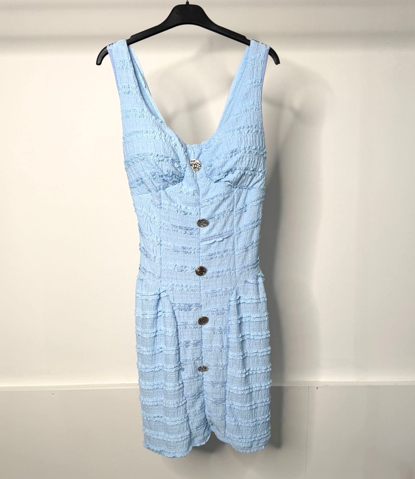 Gold Button Detail Waist Cinching Stretchy Dress