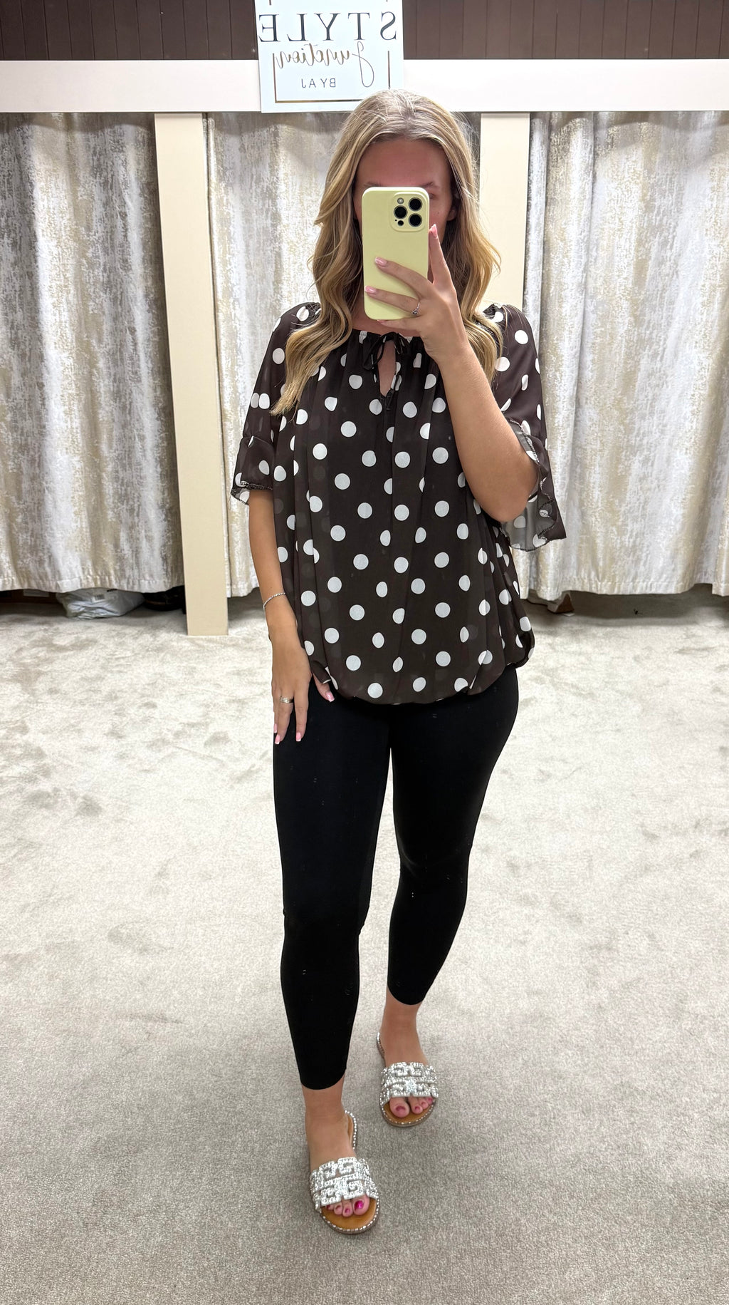 Polka Dot Elasticated Bubble Hem Top
