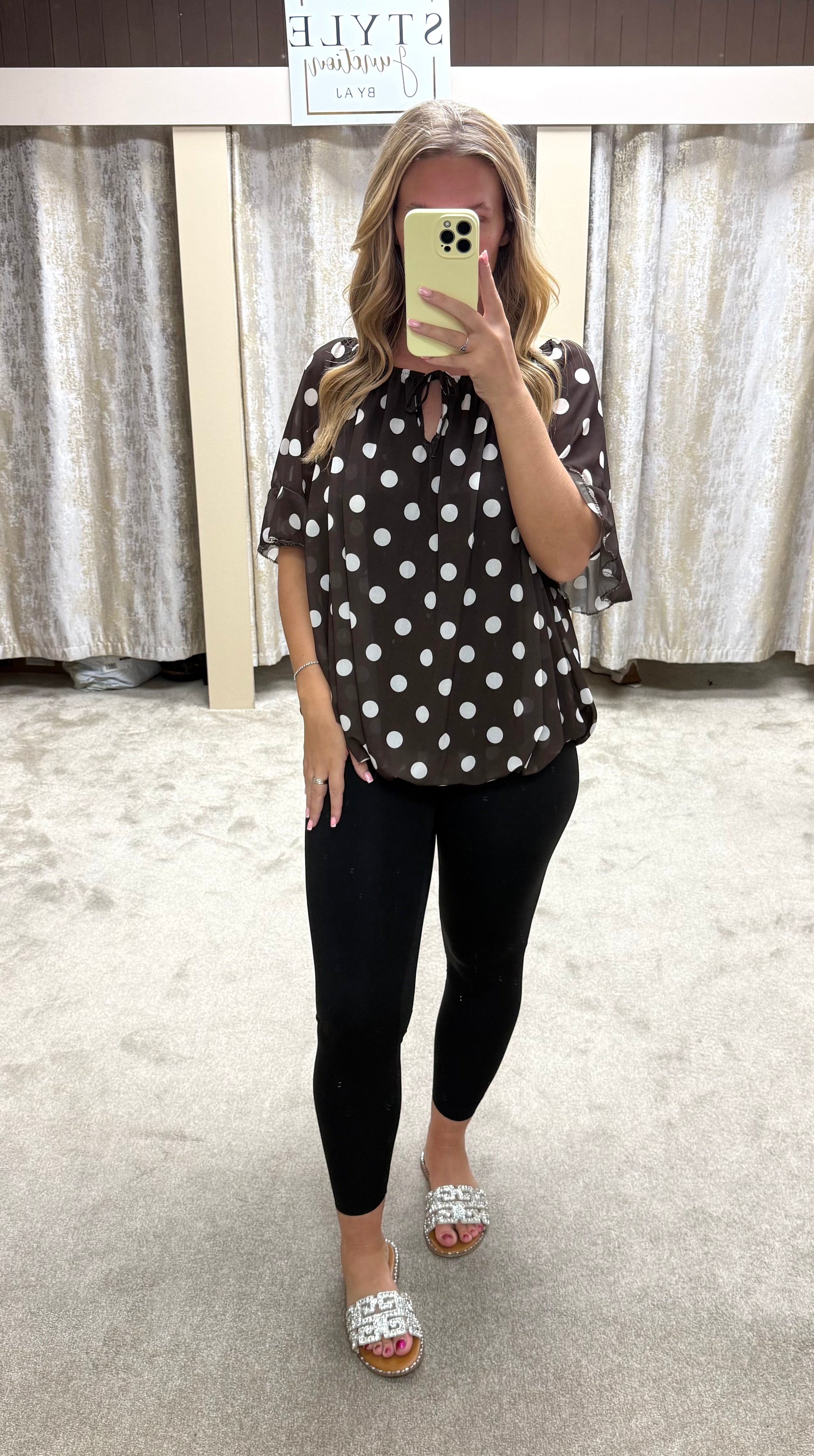 Polka Dot Elasticated Bubble Hem Top