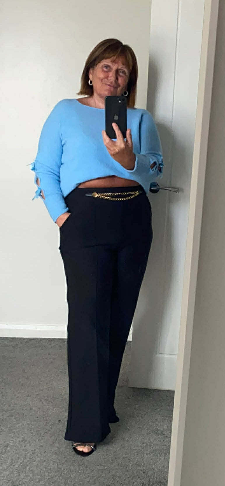Gold Chain Detail Lined Stretchy Soft Formal Trousers