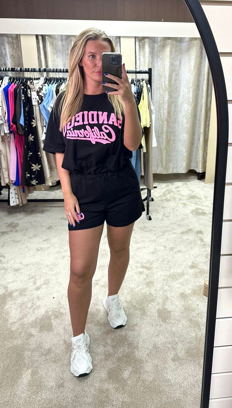 San Diego California Bubble Hem Cropped Top & Shorts Co Ord