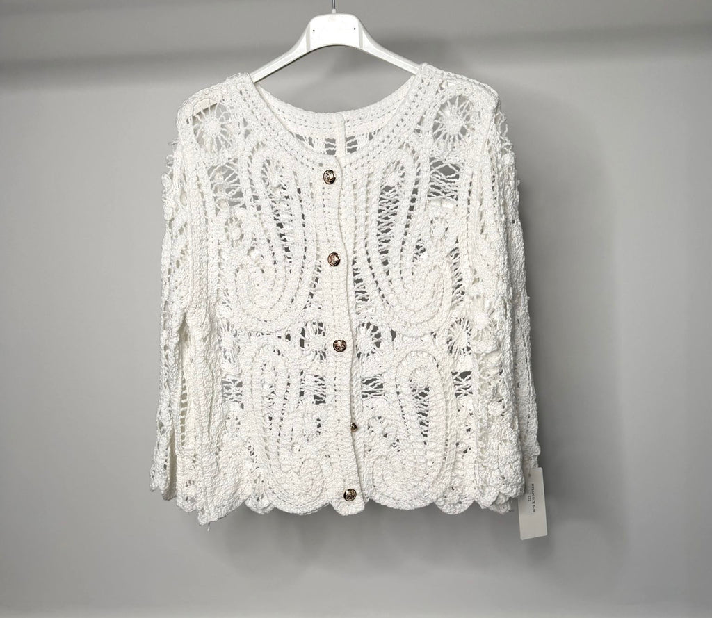 Crop Crochet Cardigan With Gold Button Detail
