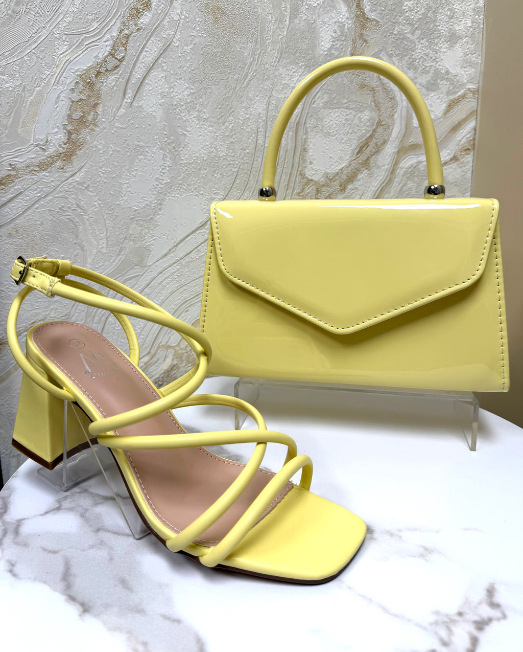 Top Handle Glossy Envelope Bag - Lemon