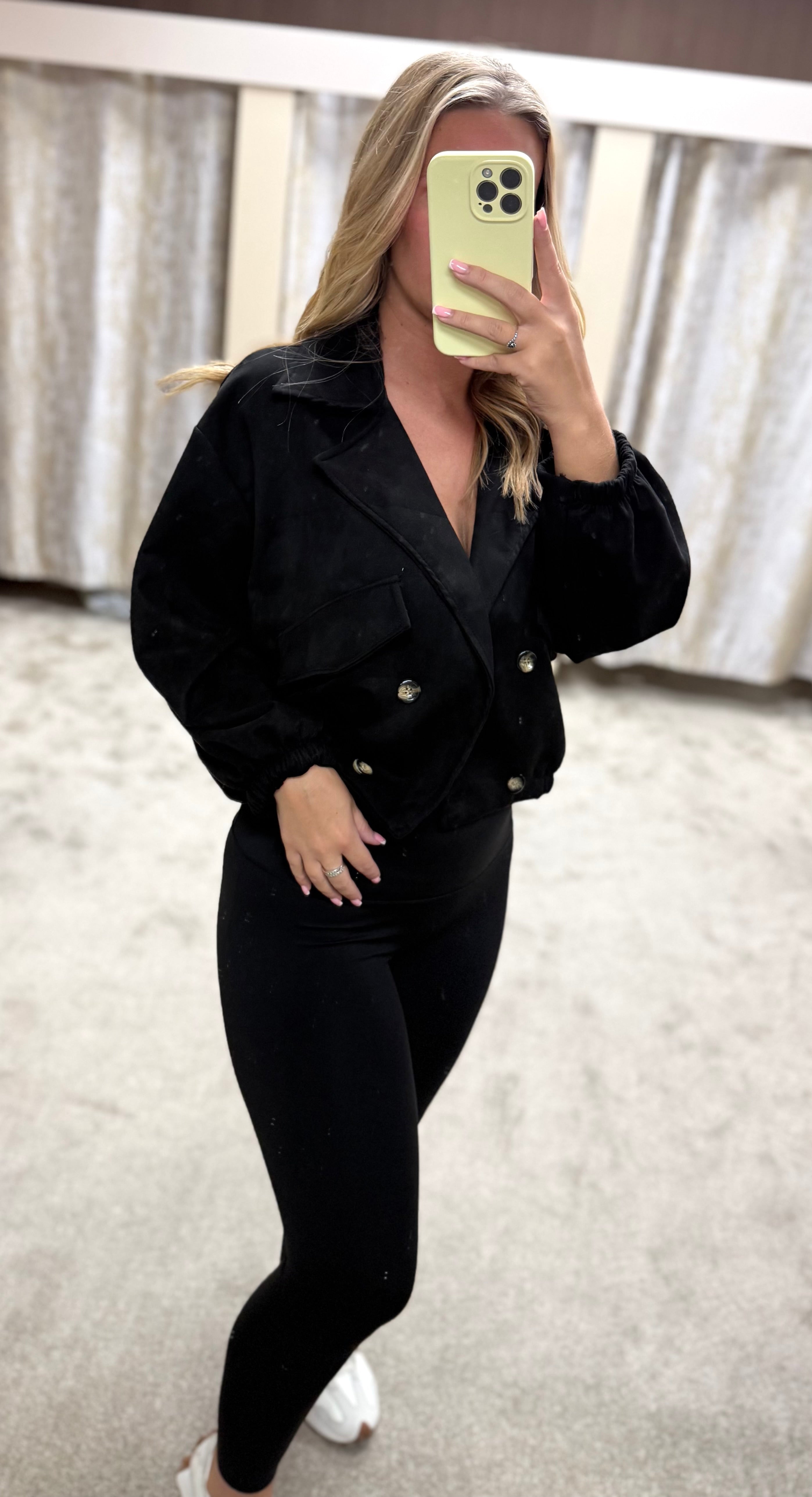 Zara Inspired Black Suede Elasicated Waist Jacket