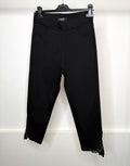 Stretchy Elasticated Waist Capri Pants With Crochet Ankle Detail - BLACK