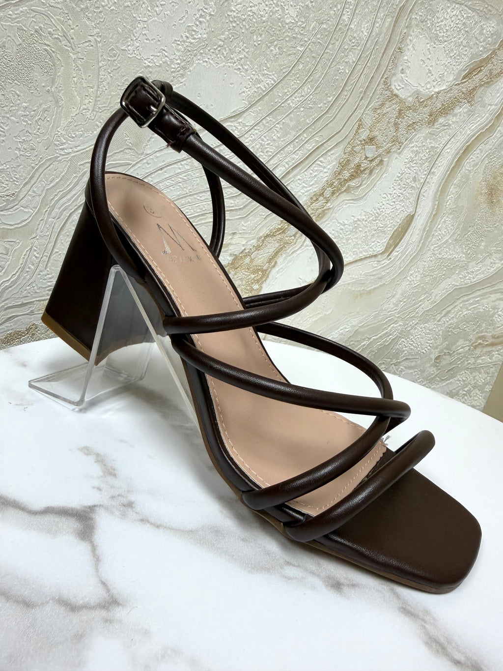 Strappy Comfy Block Heels - Chocolate Brown
