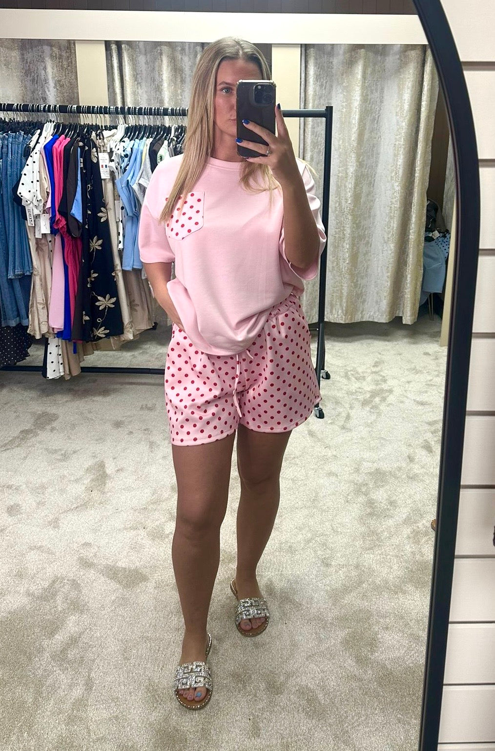 Polka Dot Soft Scuba T-Shirt & Shorts Co Ord