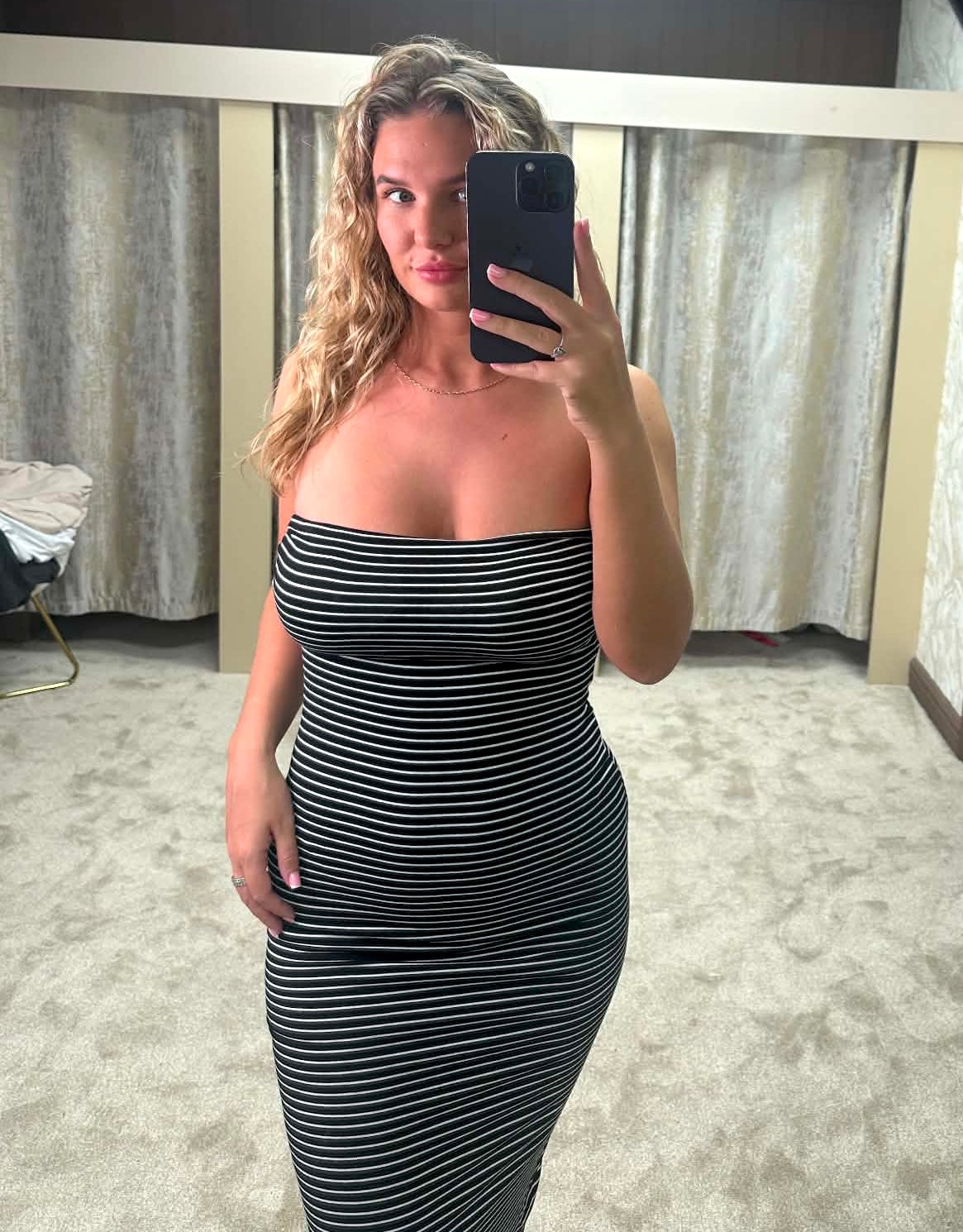 Stripe Bandeau Bodycon Dress With Scrunch Bum Detail