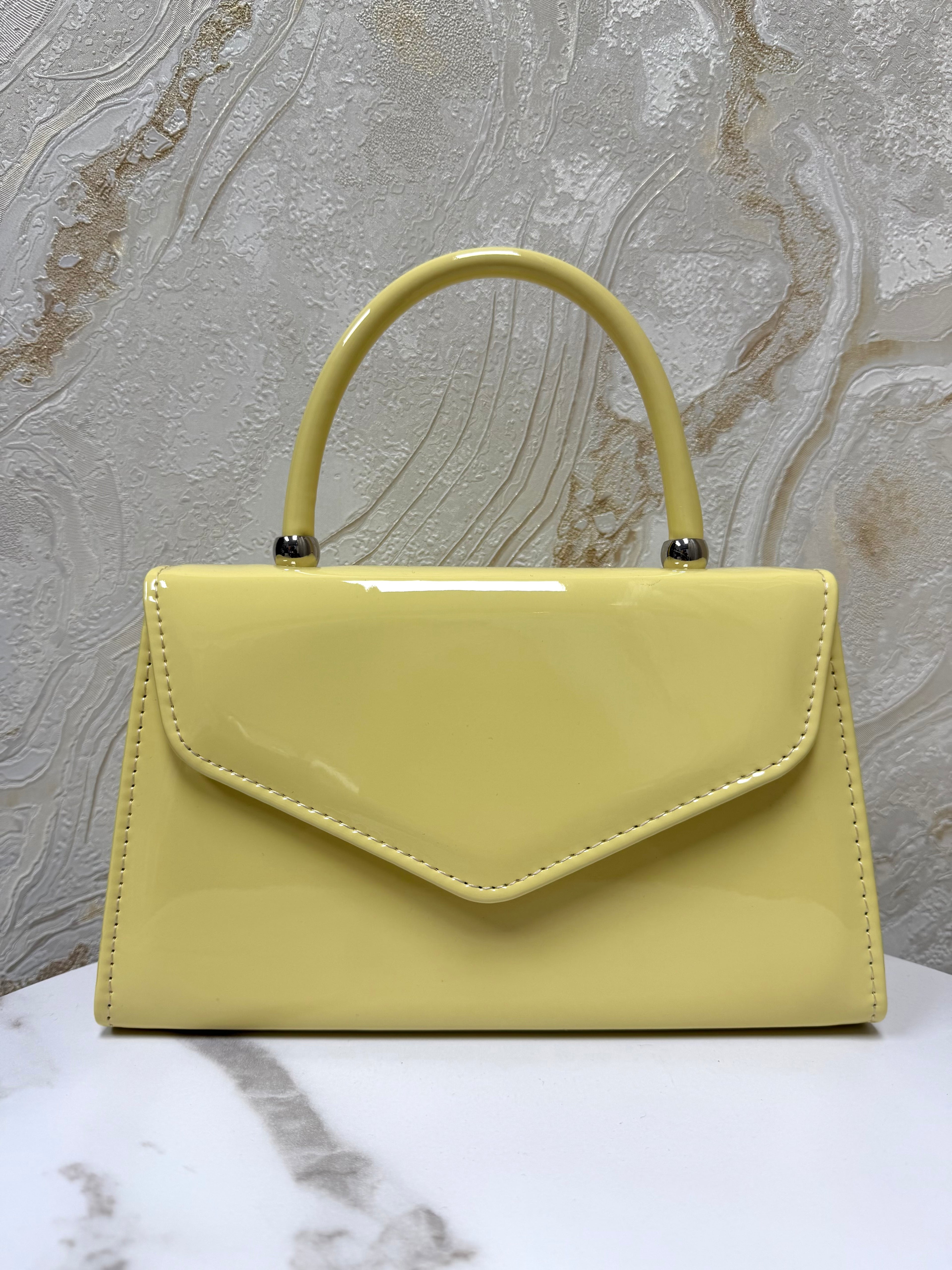Top Handle Glossy Envelope Bag - Lemon
