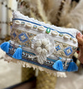 Embellished Boho Clutch Bag - Blue Flower