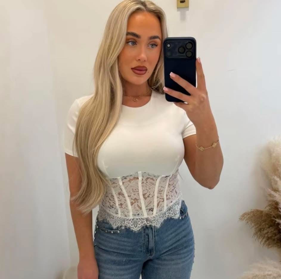 Lace Corset Detail Stretchy Top