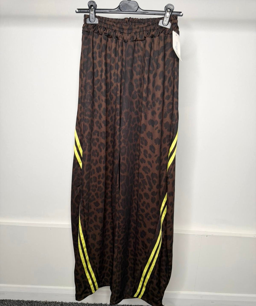 Leopard Print Stripe Detail Elasticated Toggle Joggers