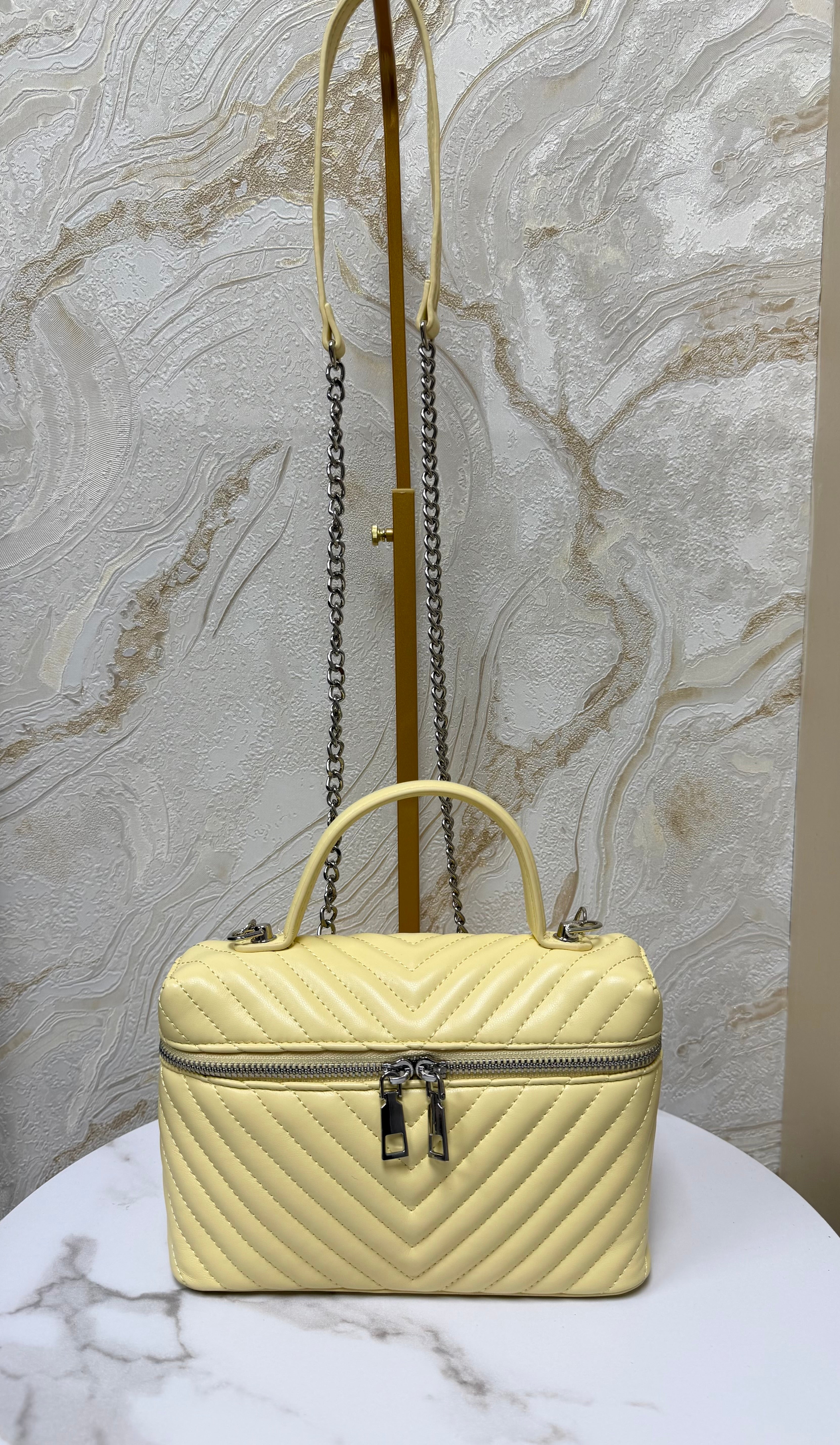 Lemon Quilted Zip Detail Cross Body Bag