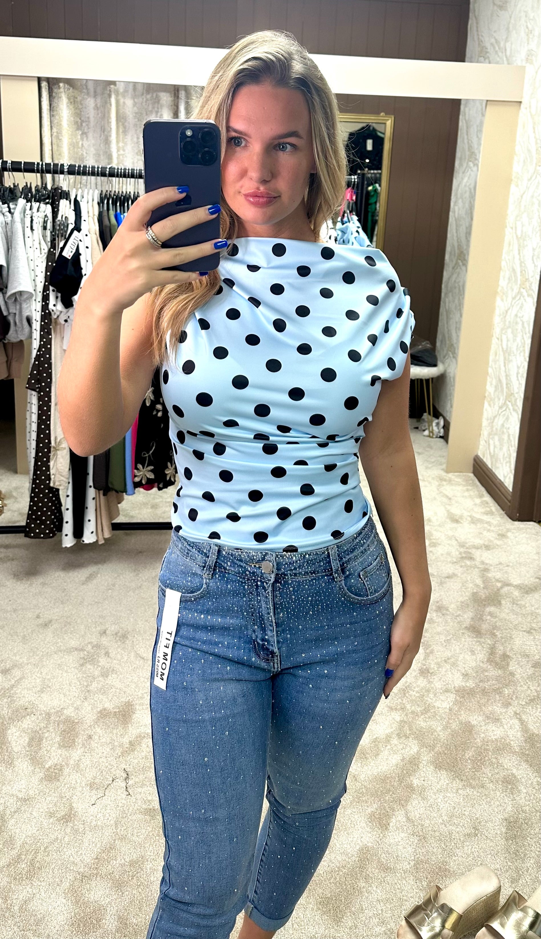 Polka Dot Ruched Detail Top