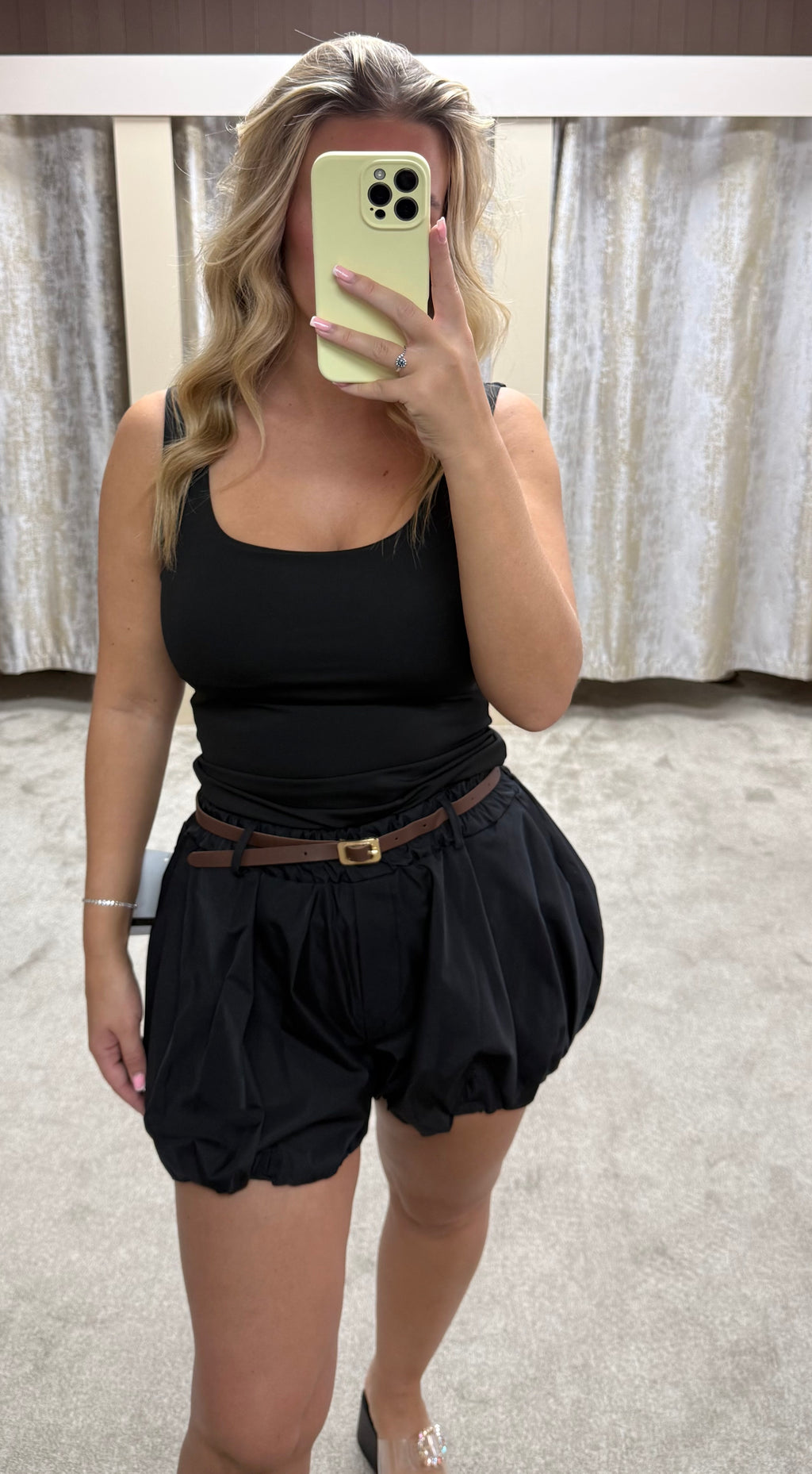 Balloon Hem Elasticated Belted Shorts
