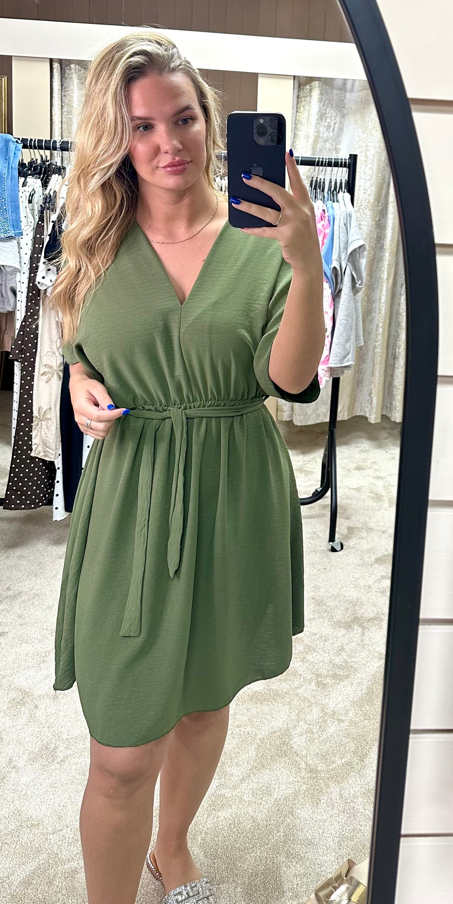 Angel Sleeve Elasticated Tie Waist Dress