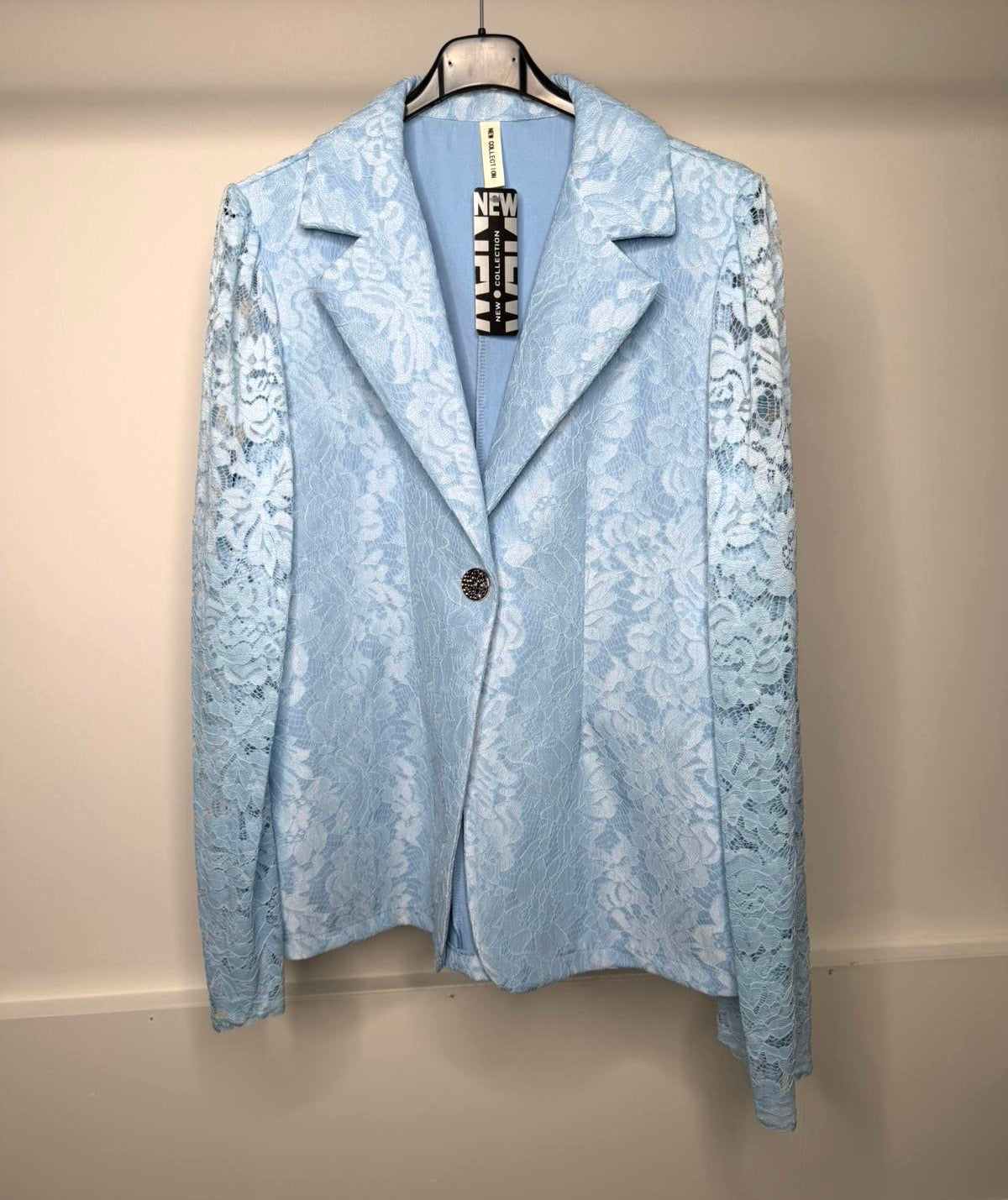 Lace Sleeve Detail Blazer with Diamante Button