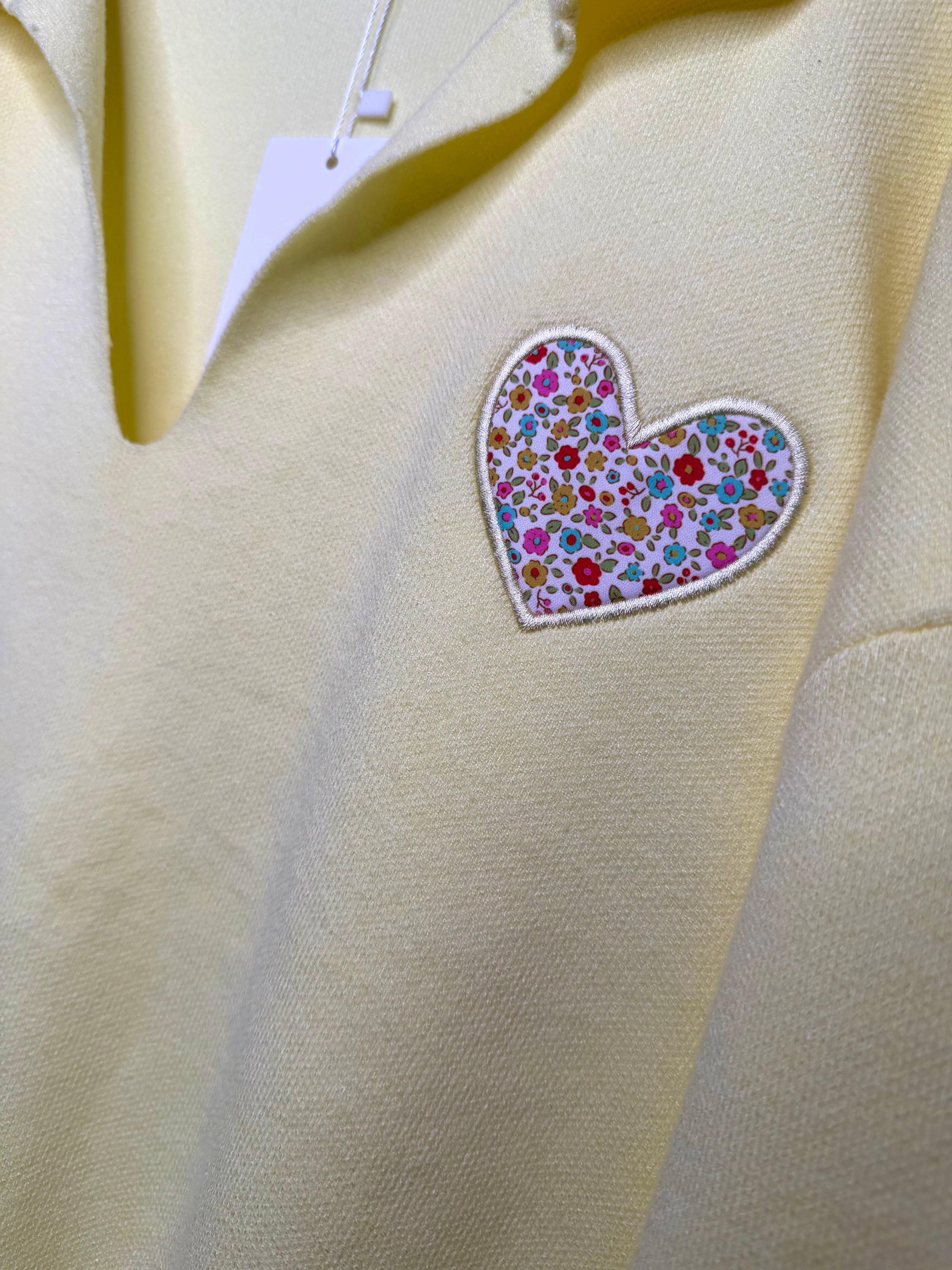 Floral Print Embroidered Heart Detail Collared Sweatshirt