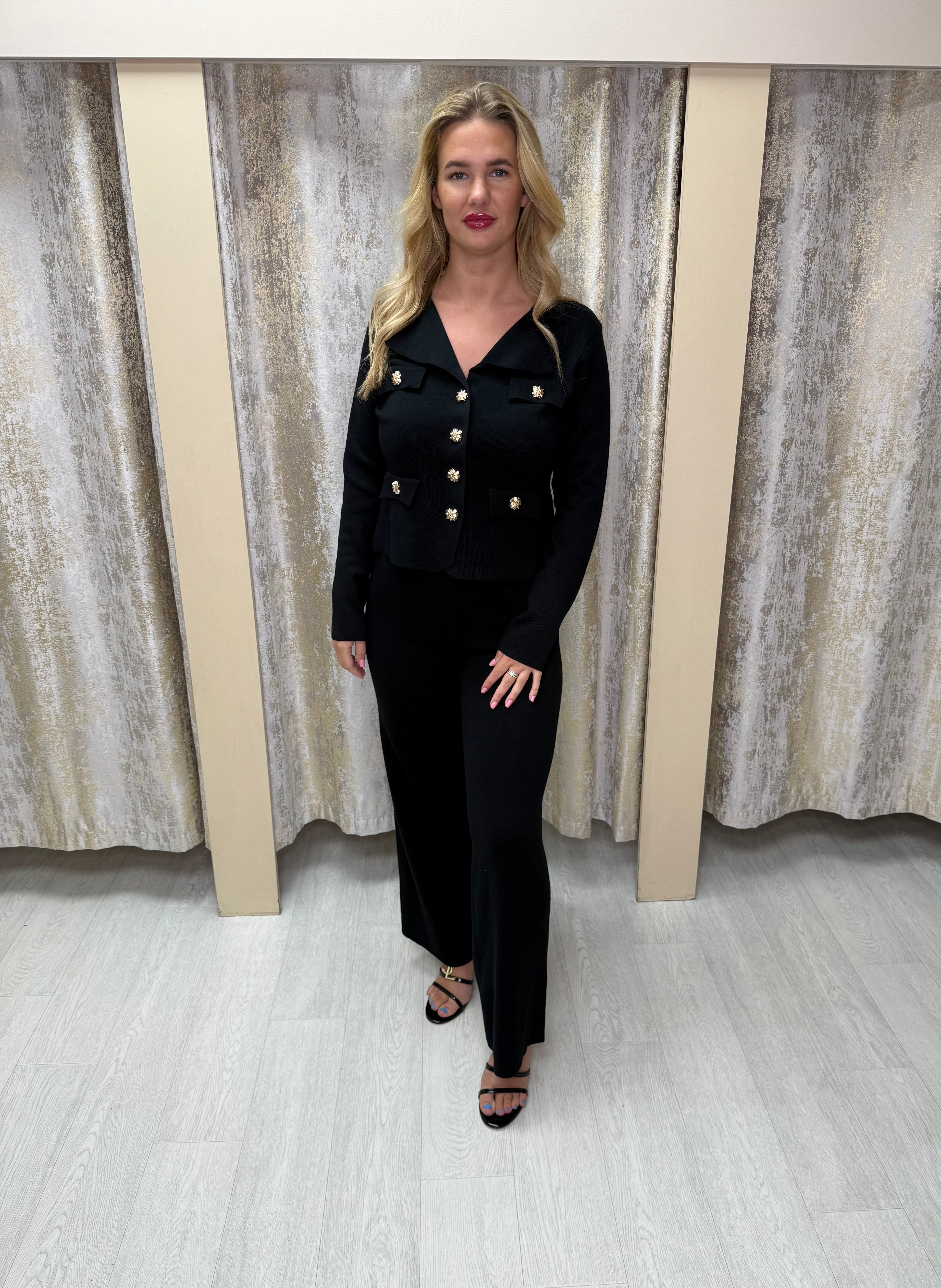 Collar Detail Gold Star Button Pocket Co-Ord