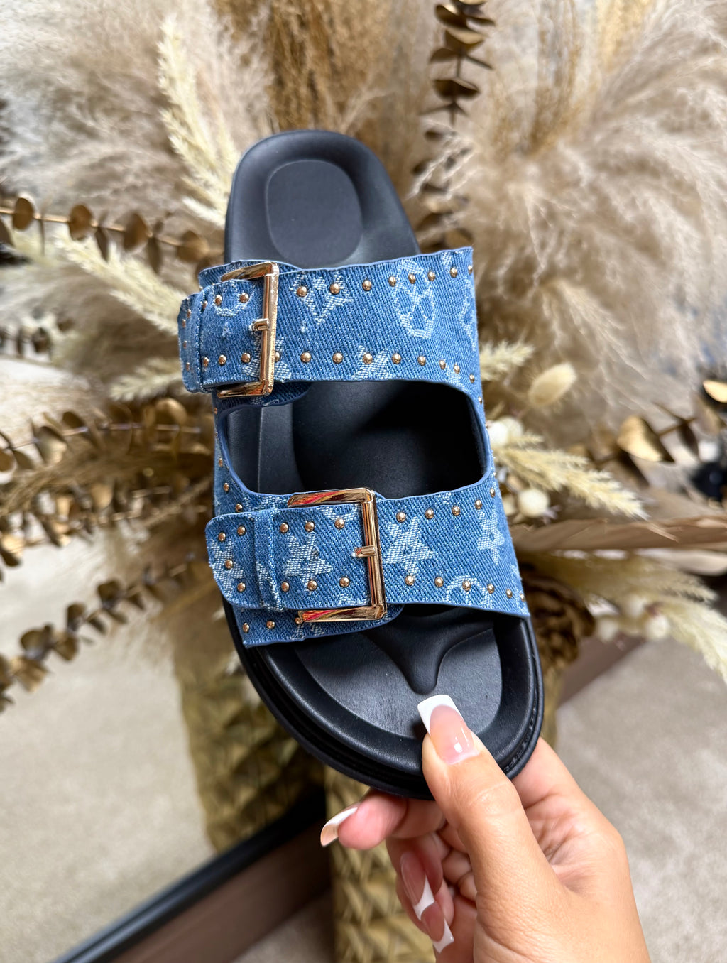 Louis Vuitton Inspired Denim Sliders