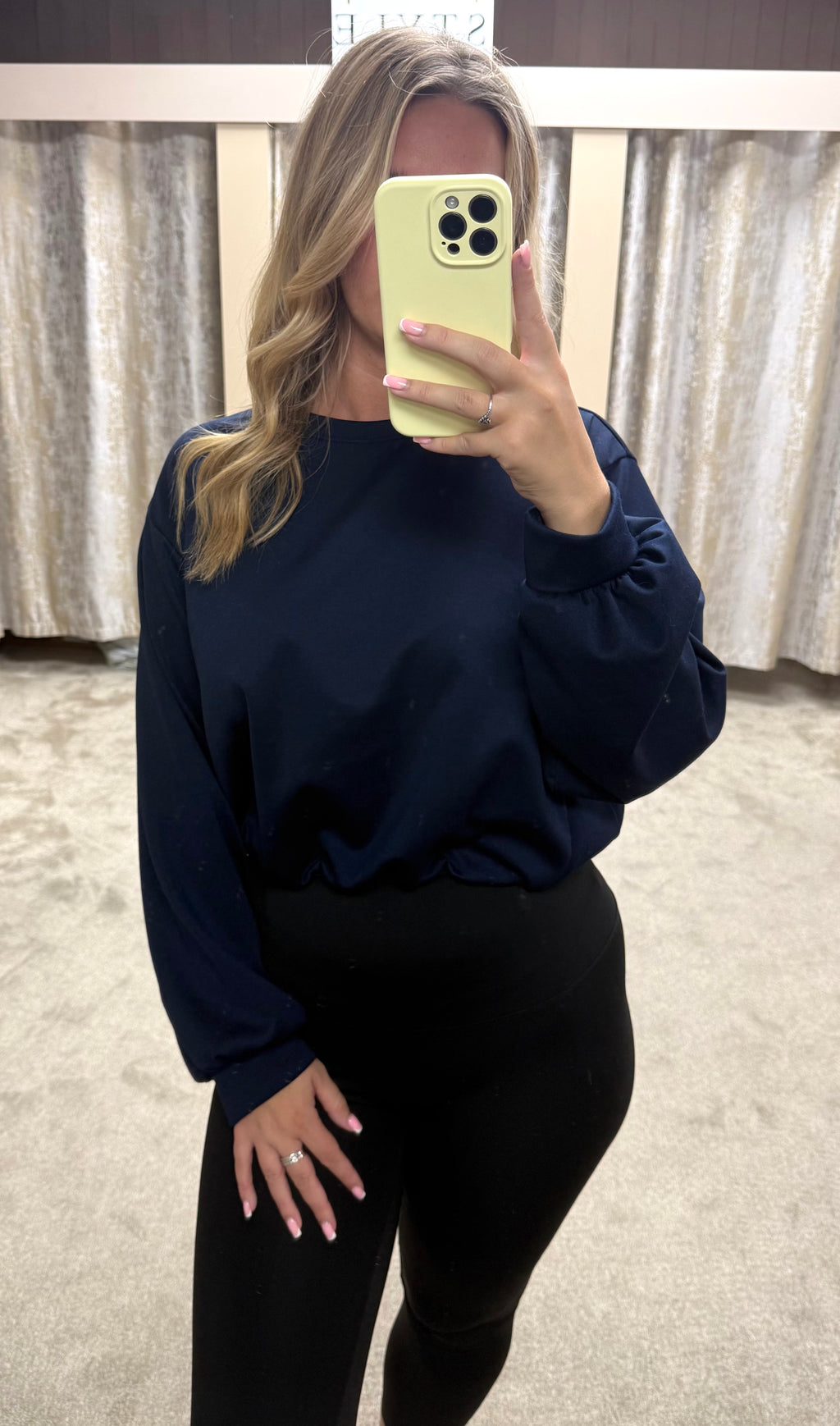 Long Sleeve Bubble Hem Elasticated Cropped Scuba Top