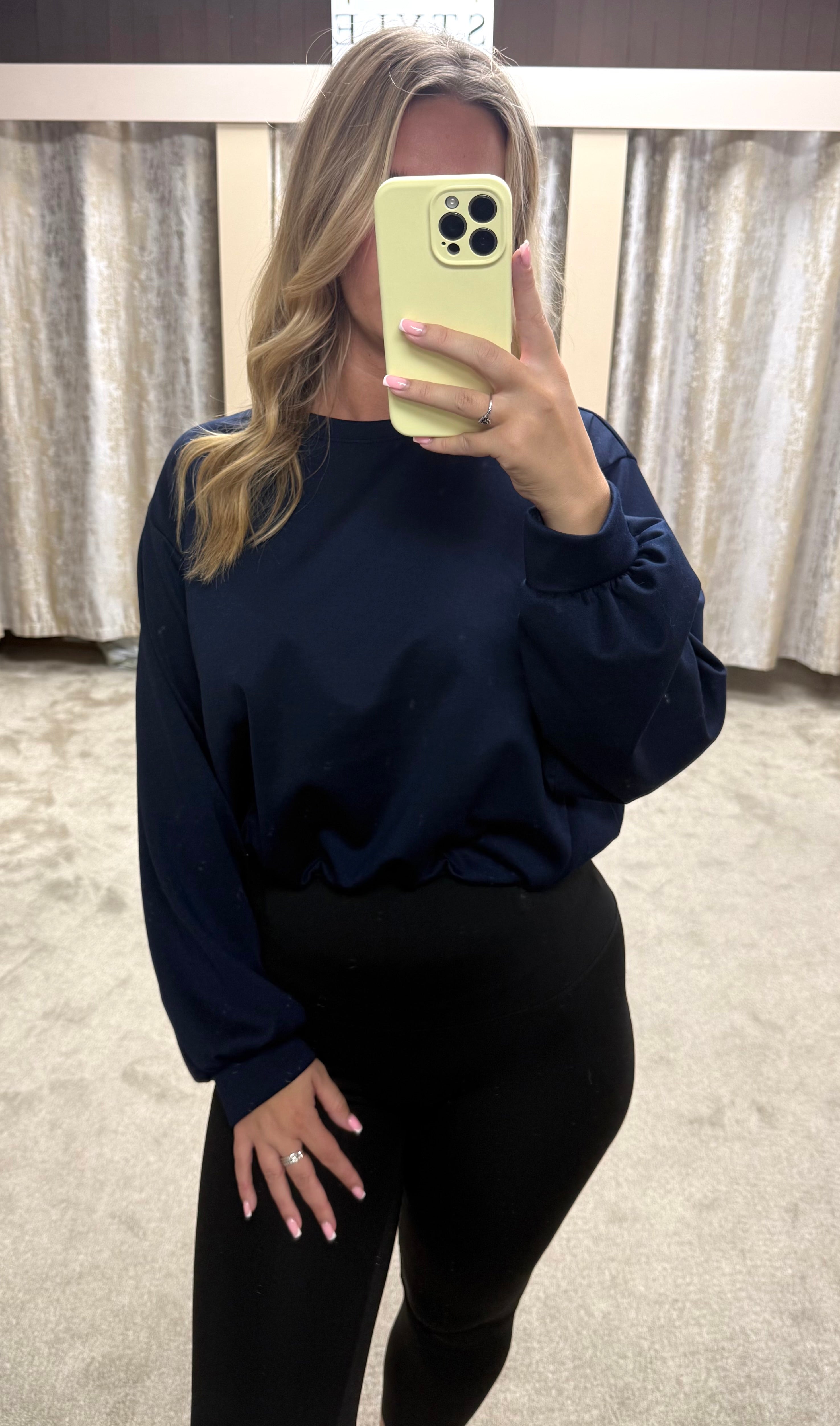 Long Sleeve Bubble Hem Elasticated Cropped Scuba Top