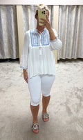 Boho Embroidered Detail Oversized Blouse