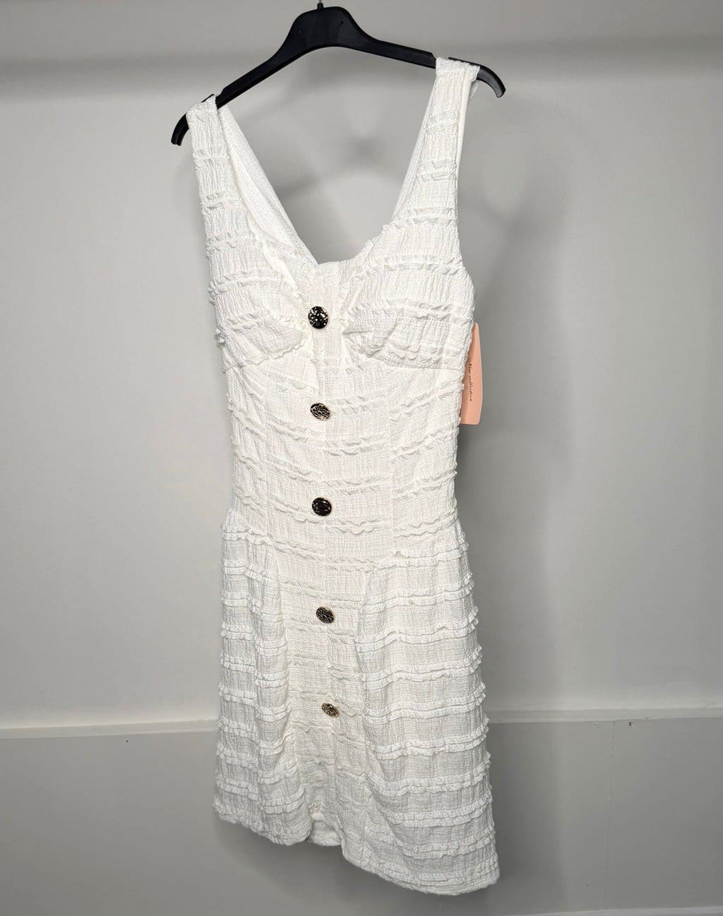 Gold Button Detail Waist Cinching Stretchy Dress