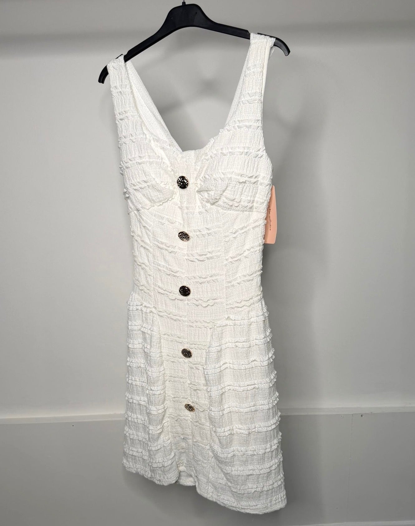 Gold Button Detail Waist Cinching Stretchy Dress