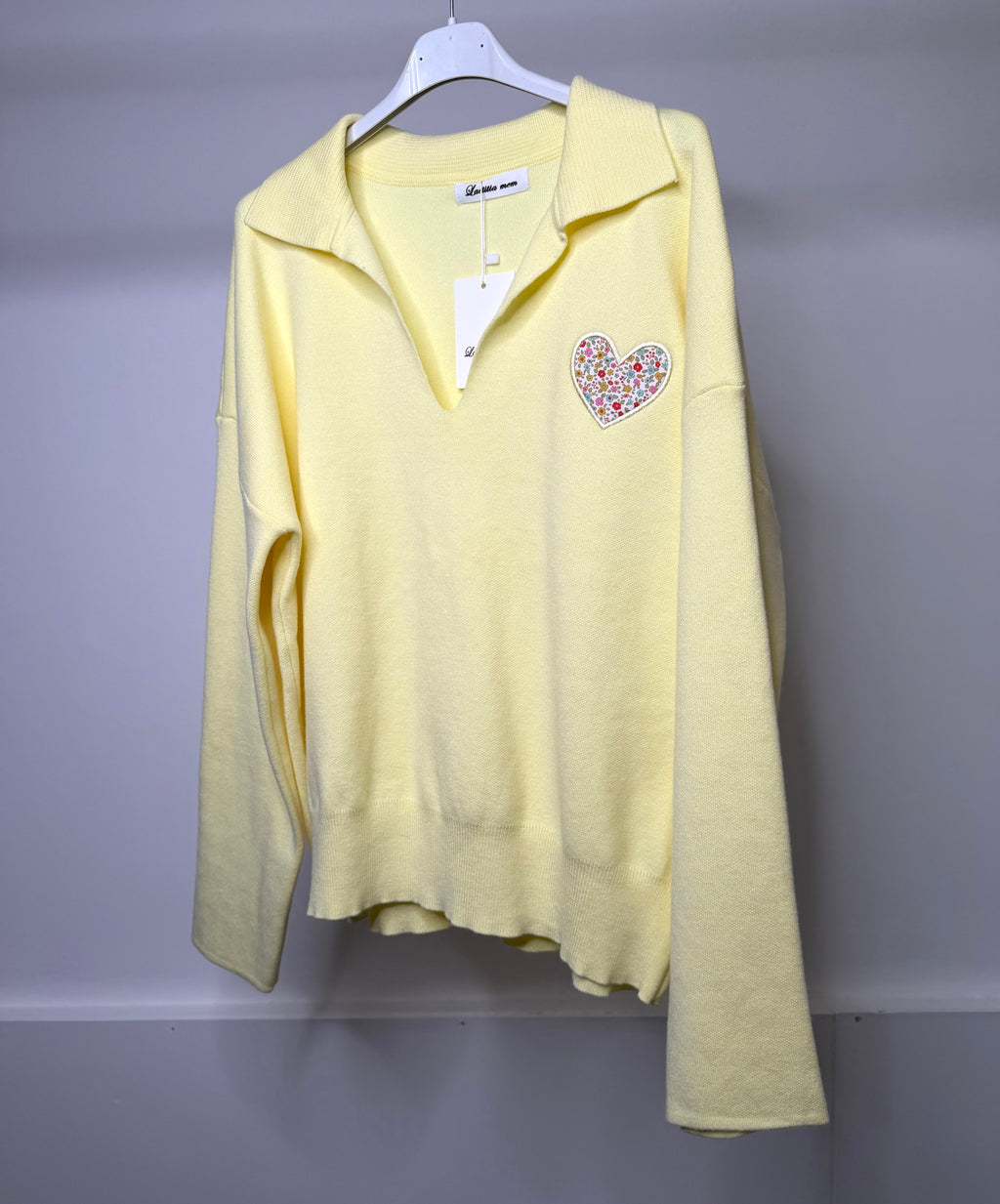 Floral Print Embroidered Heart Detail Collared Sweatshirt