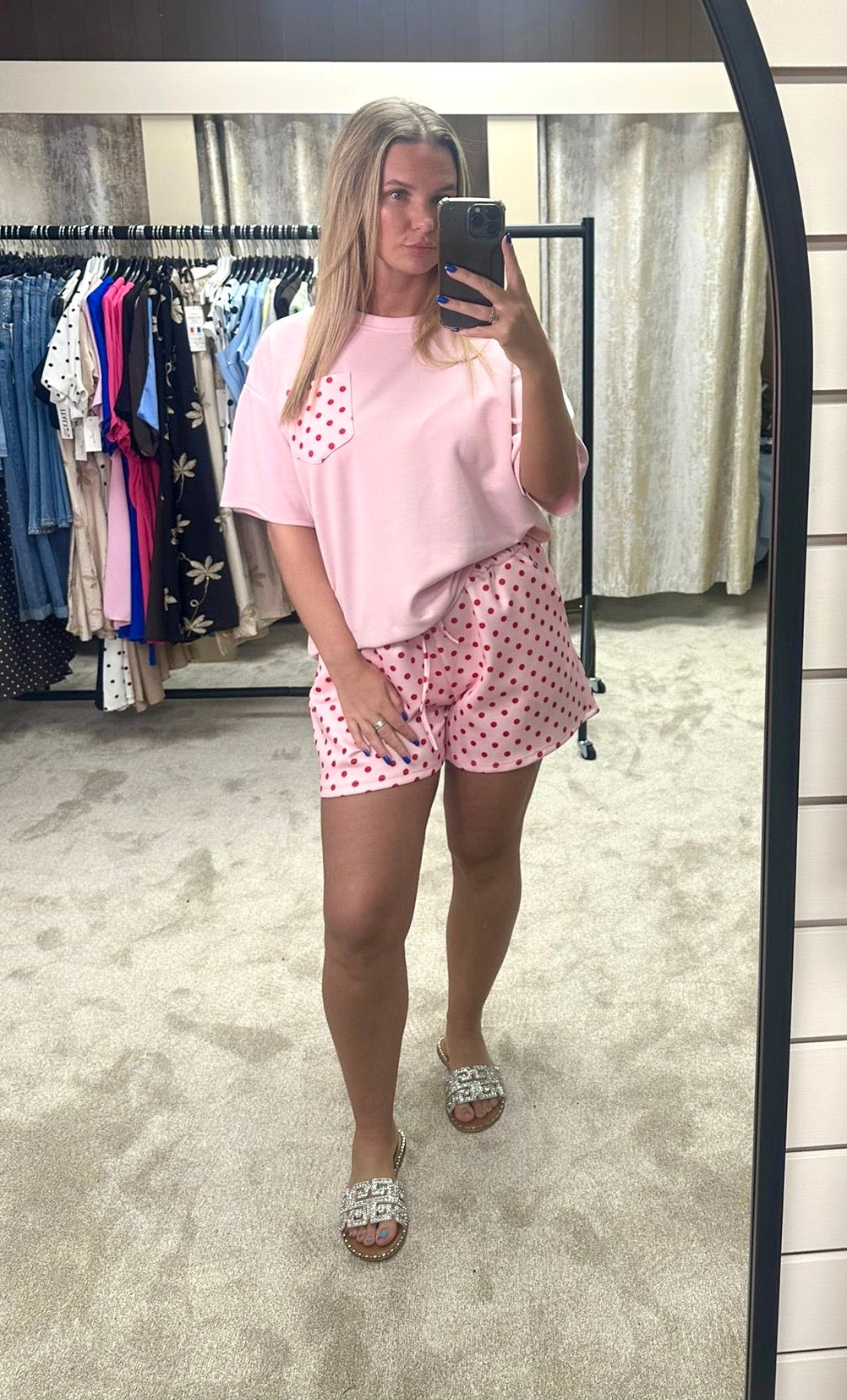 Polka Dot Soft Scuba T-Shirt & Shorts Co Ord
