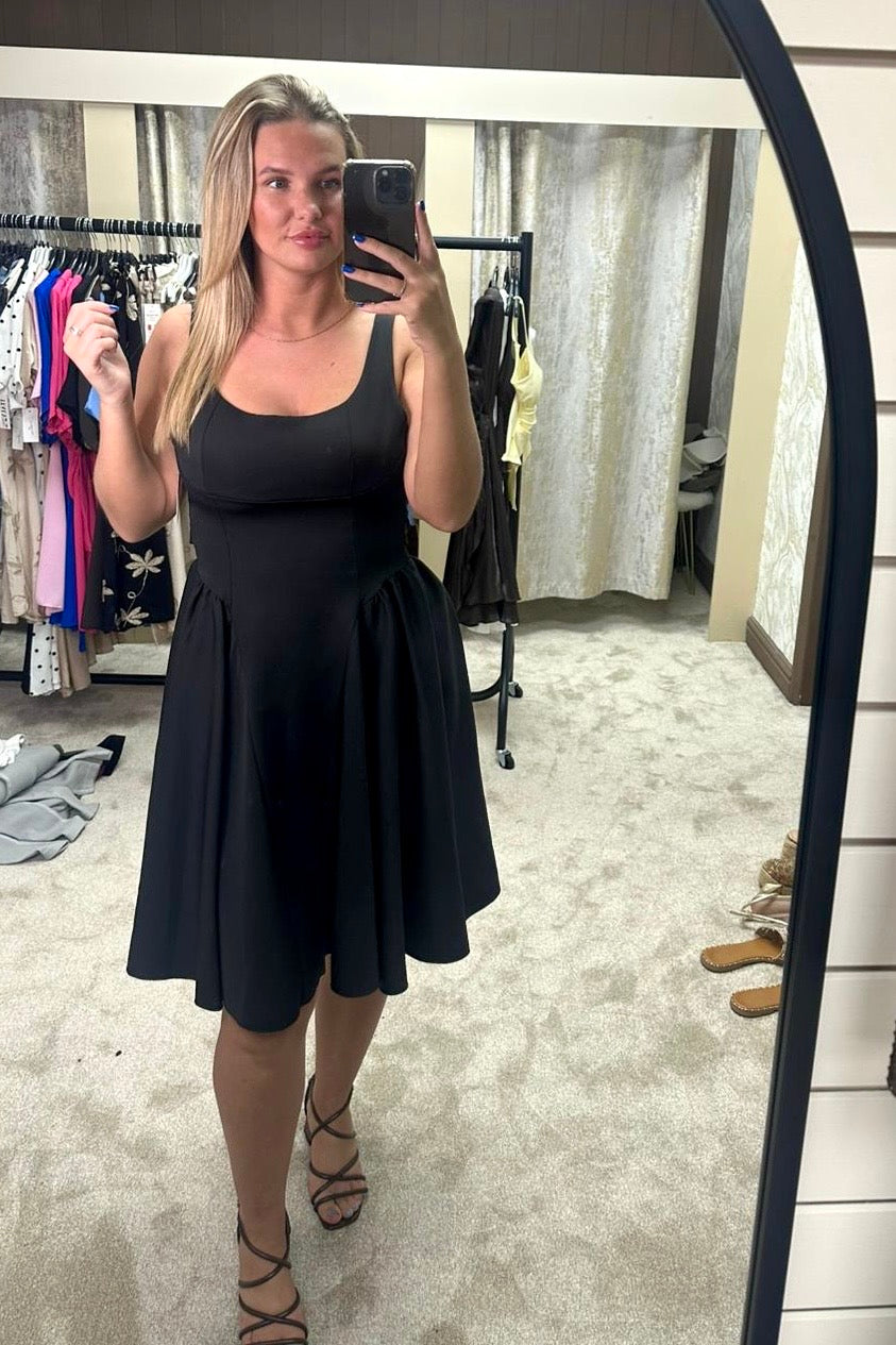 Fit & Flare Drop Waist Dress With Back Bow Detail