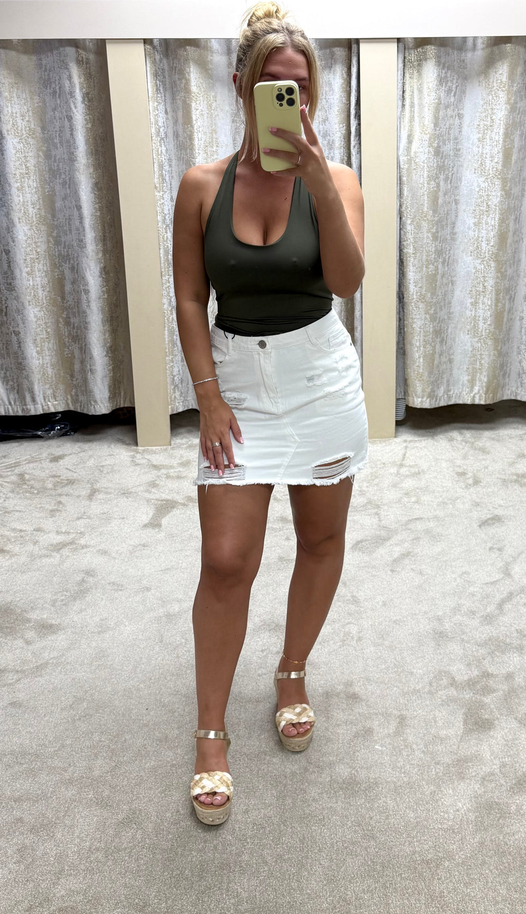 White Distressed Denim Skirt