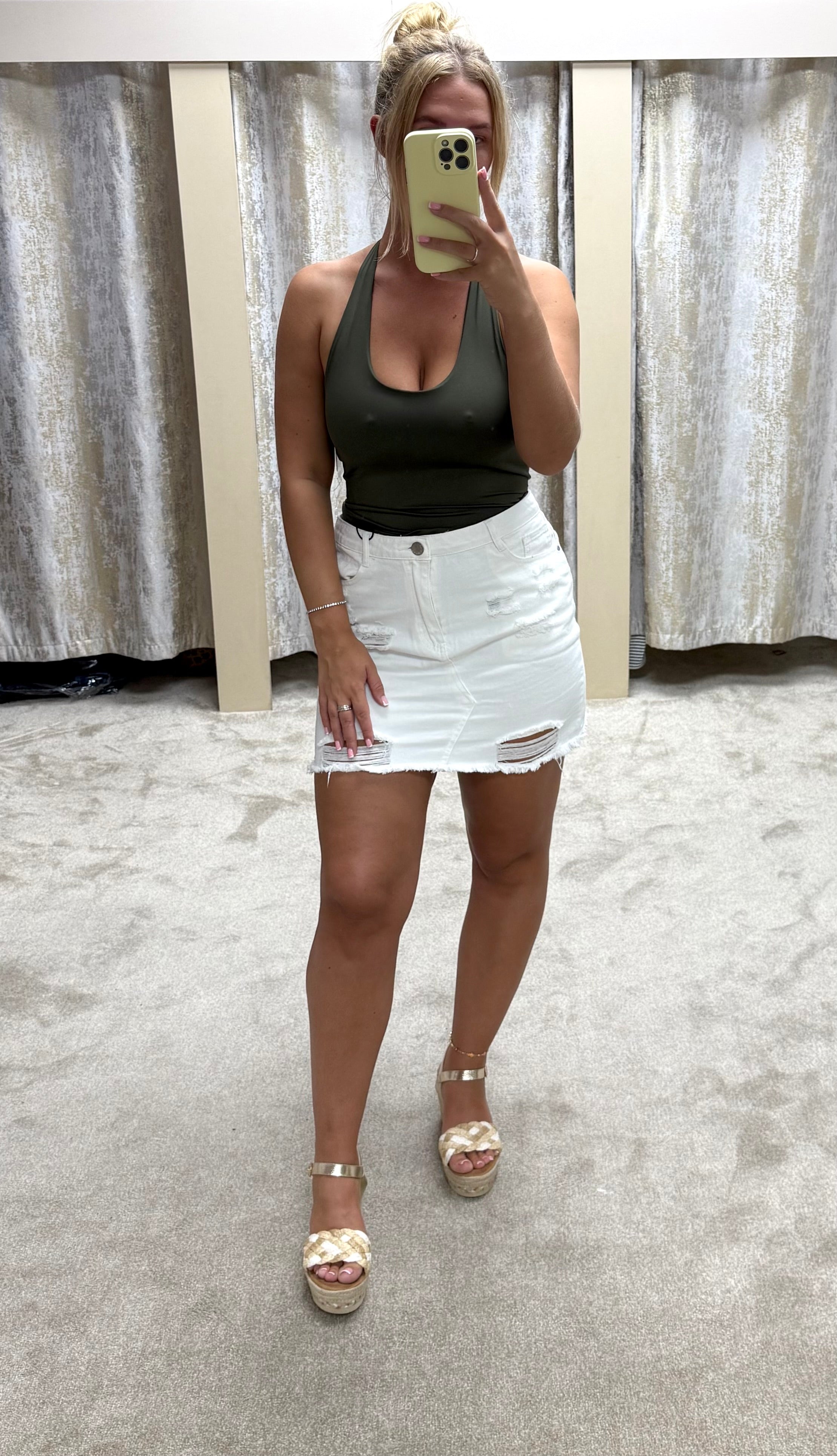 White Distressed Denim Skirt