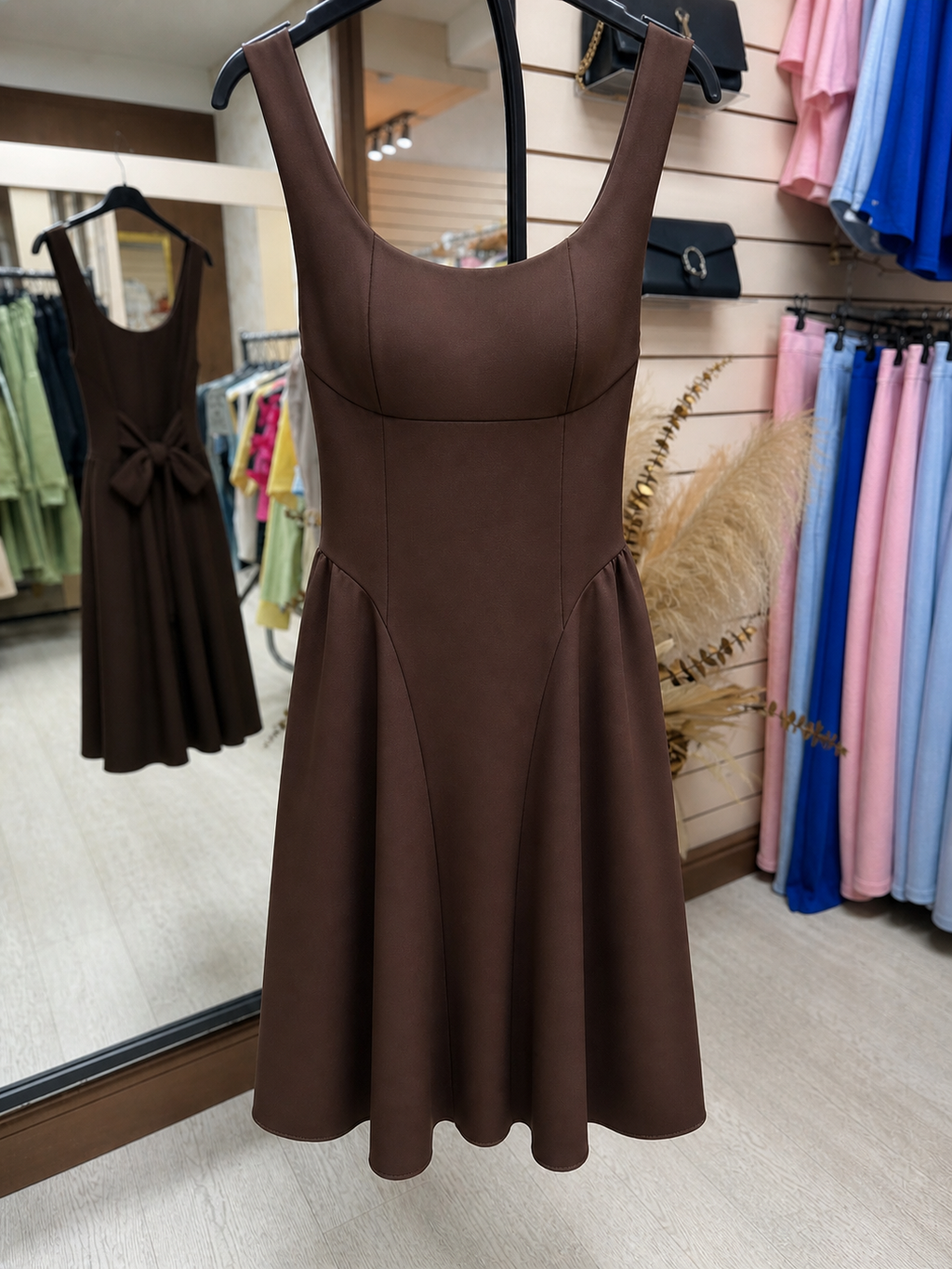 Fit & Flare Drop Waist Dress With Back Bow Detail